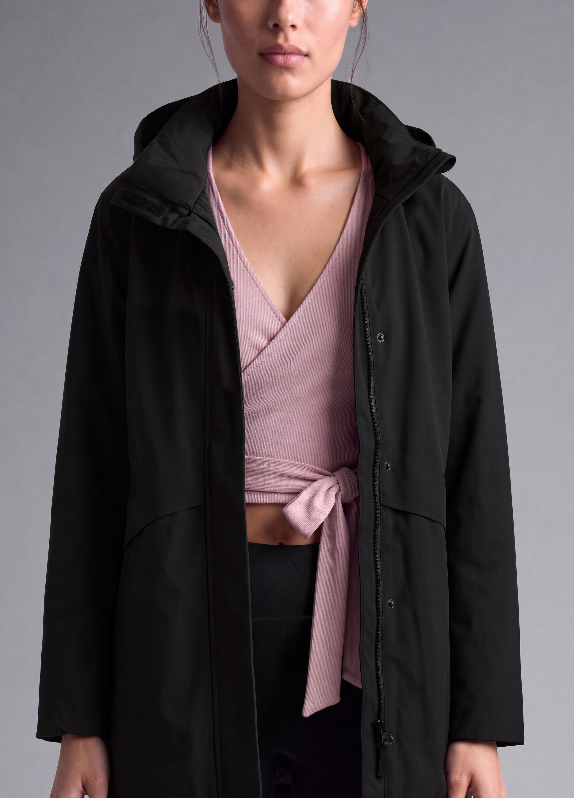 Black water-repellent hooded jacket with zip, regular fit ALTAVIA STUDIO