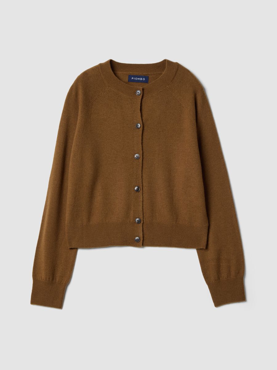 Brown pure wool crew-neck cardigan, regular fit_0