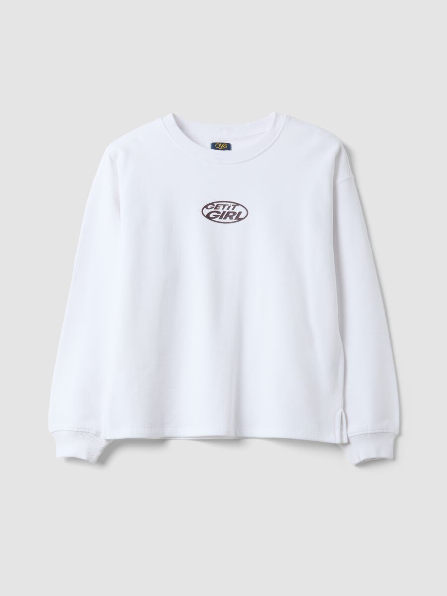 White relaxed-fit sweatshirt in pure organic cotton with ribbed collar_0