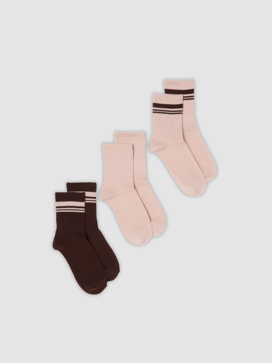 Three-pack of pink and brown socks in stretch organic cotton_0