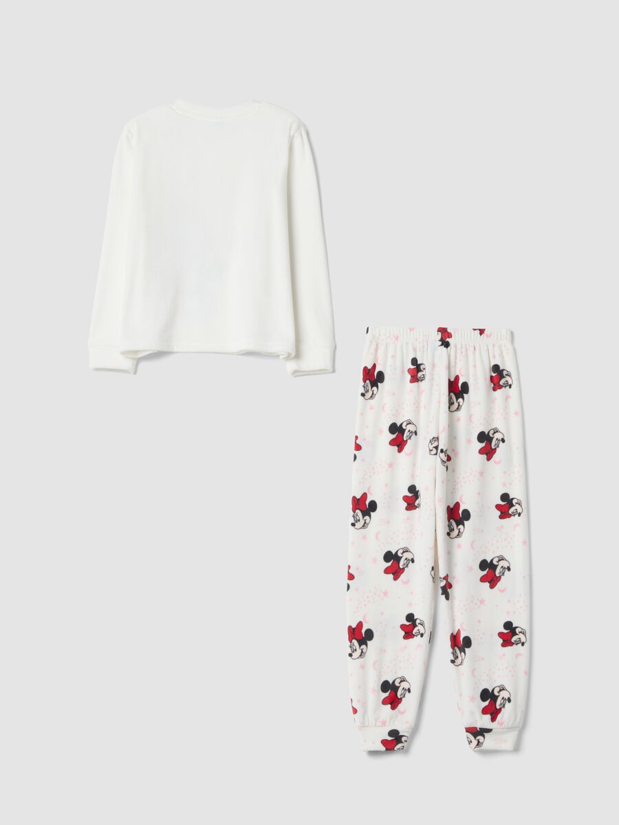White stretch fabric Minnie print pyjamas with crew neck_1