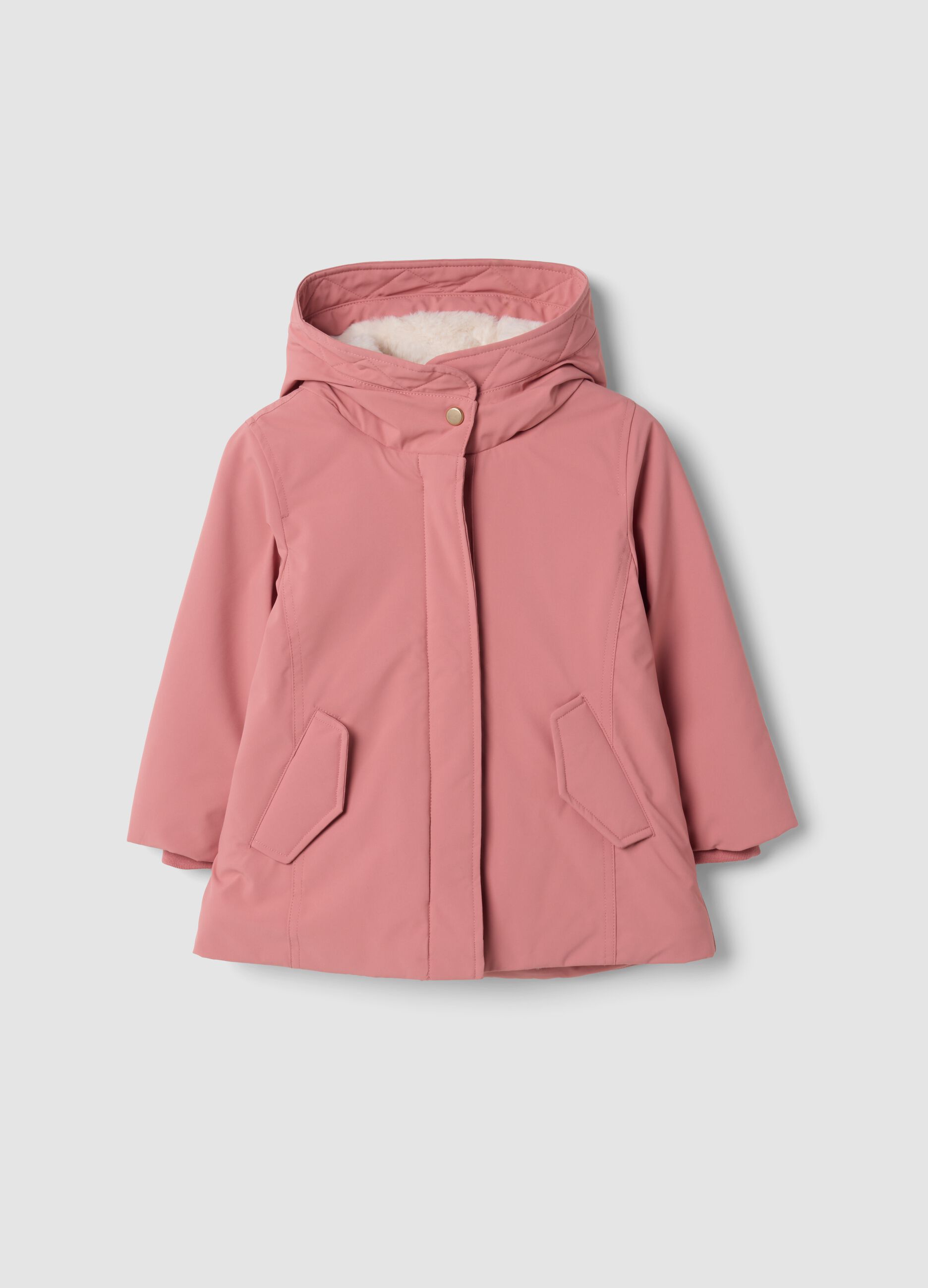 Giacca imbottita rosa con cappuccio e zip idrorepellente