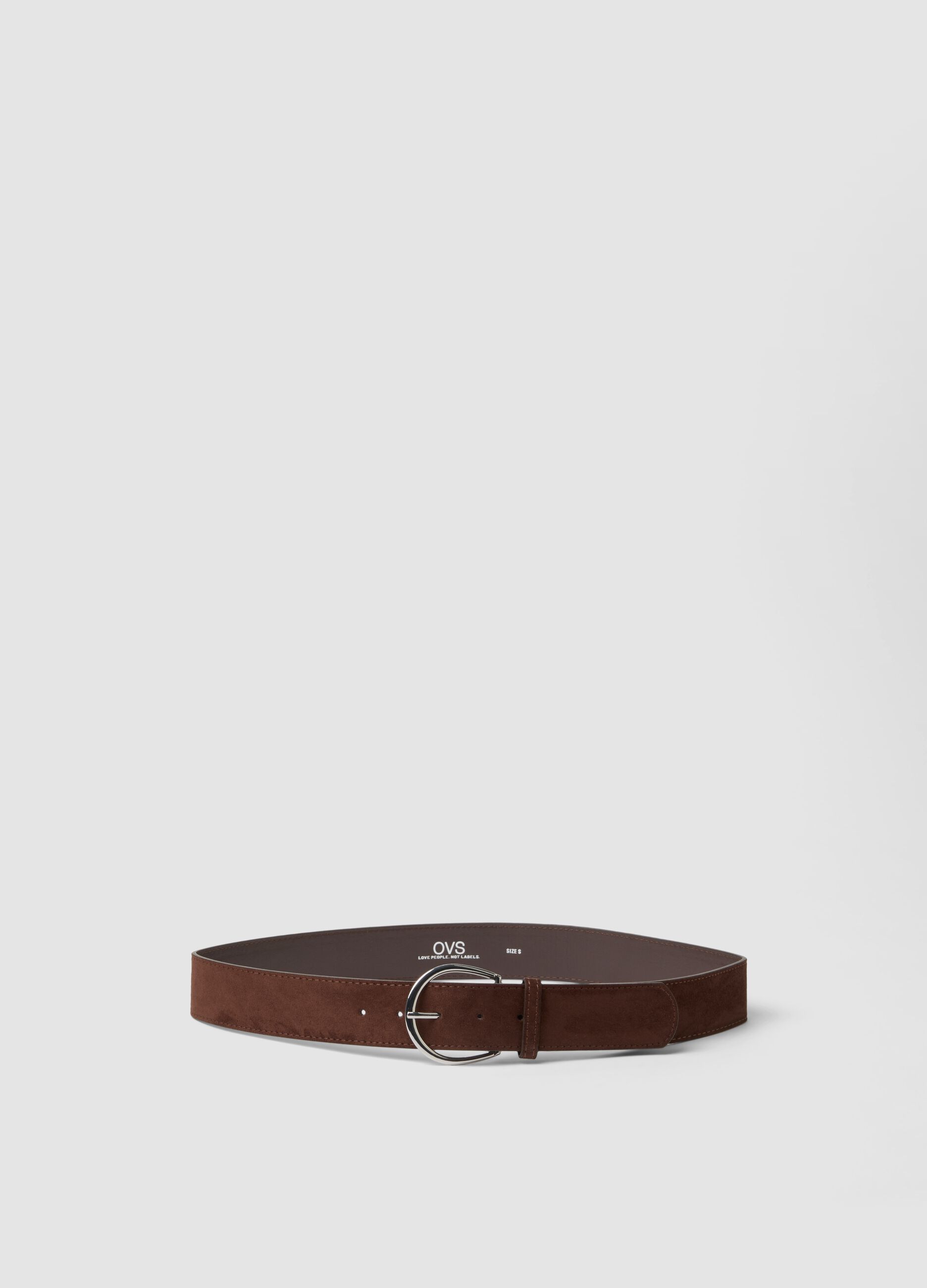 Brown belt with oval metal buckle