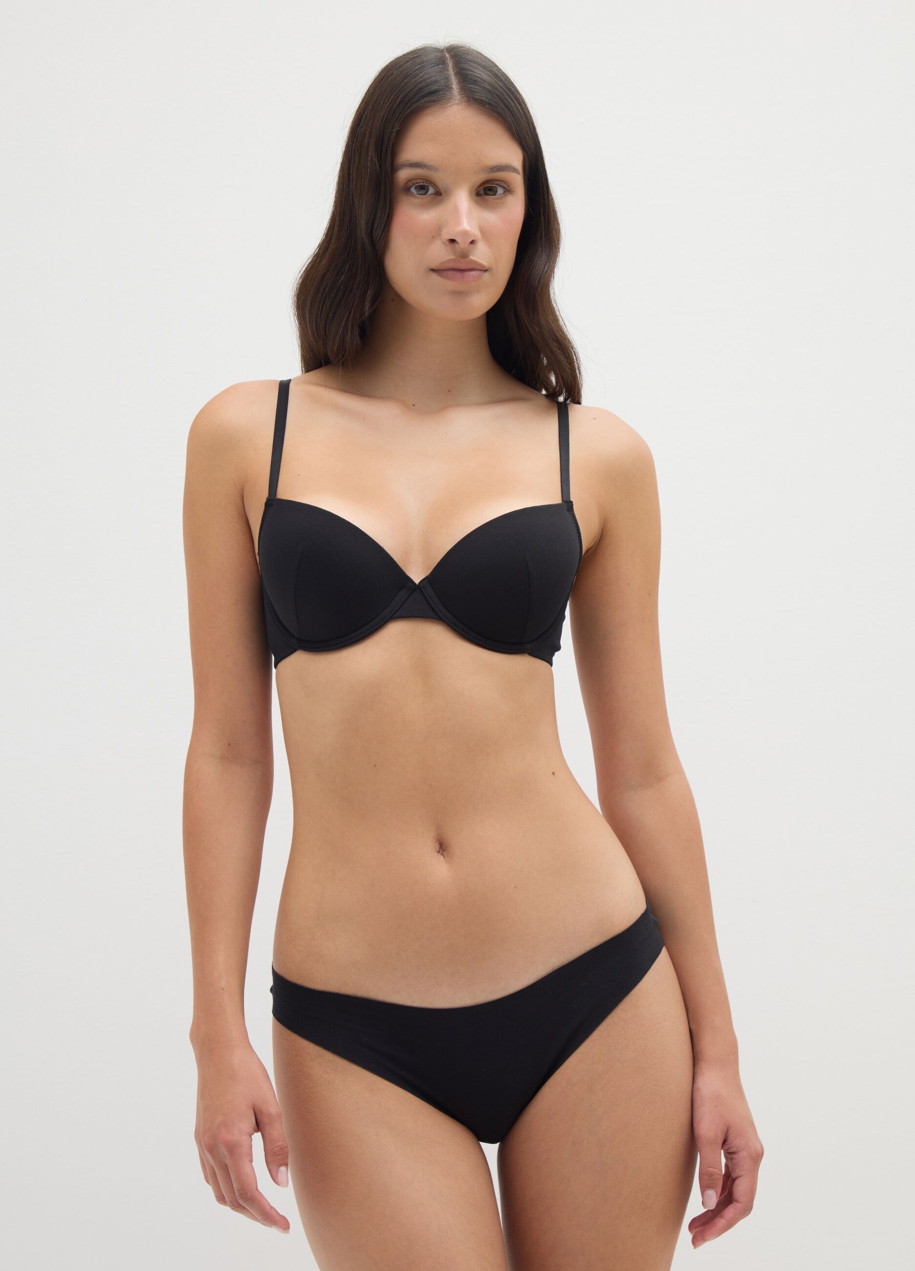 Black stretch cotton briefs, regular fit