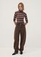 Brown stretch viscose crew-neck checked T-shirt_1