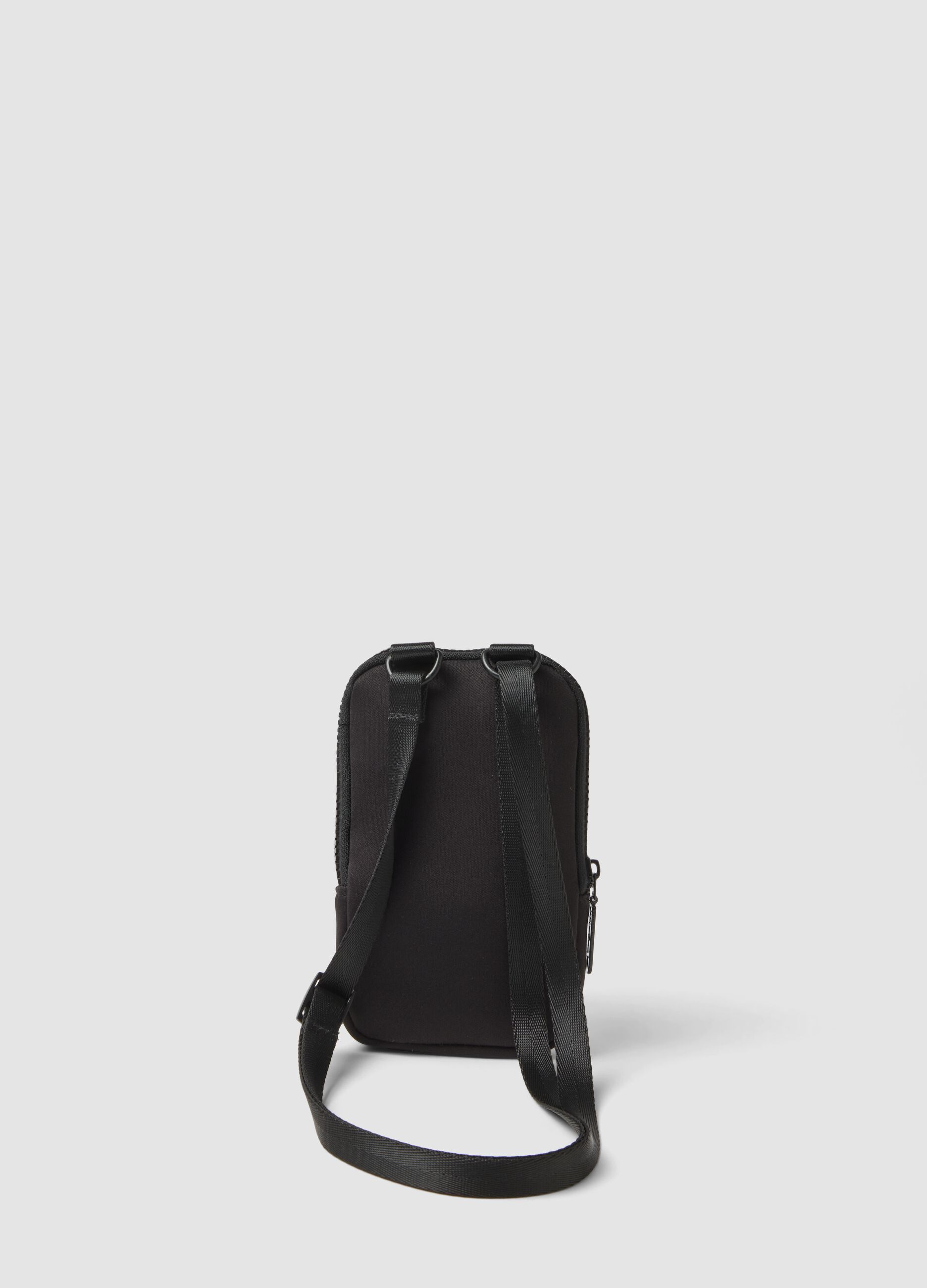 Black phone pouch with zip and adjustable shoulder strap