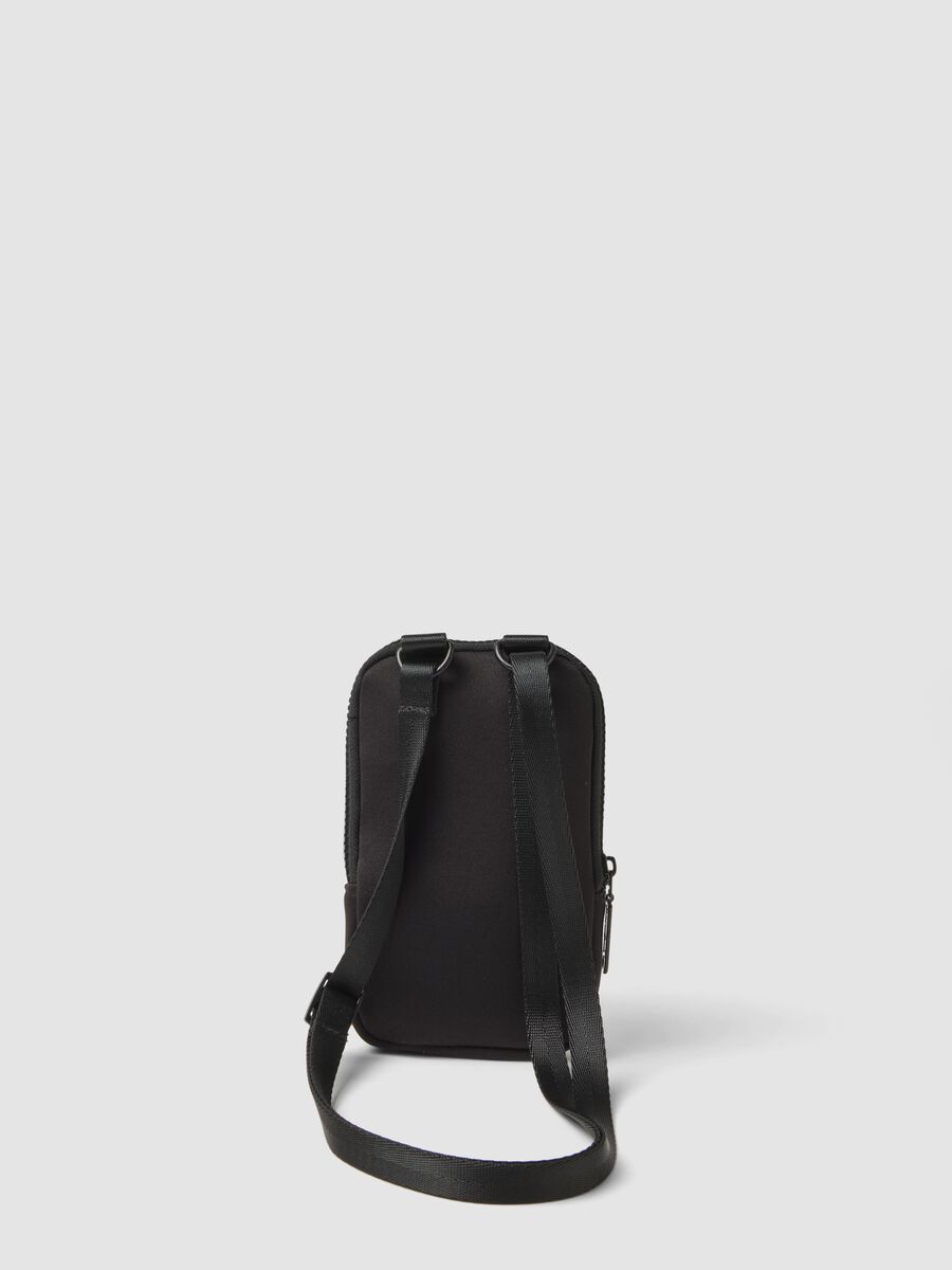 Black phone pouch with zip and adjustable shoulder strap_1