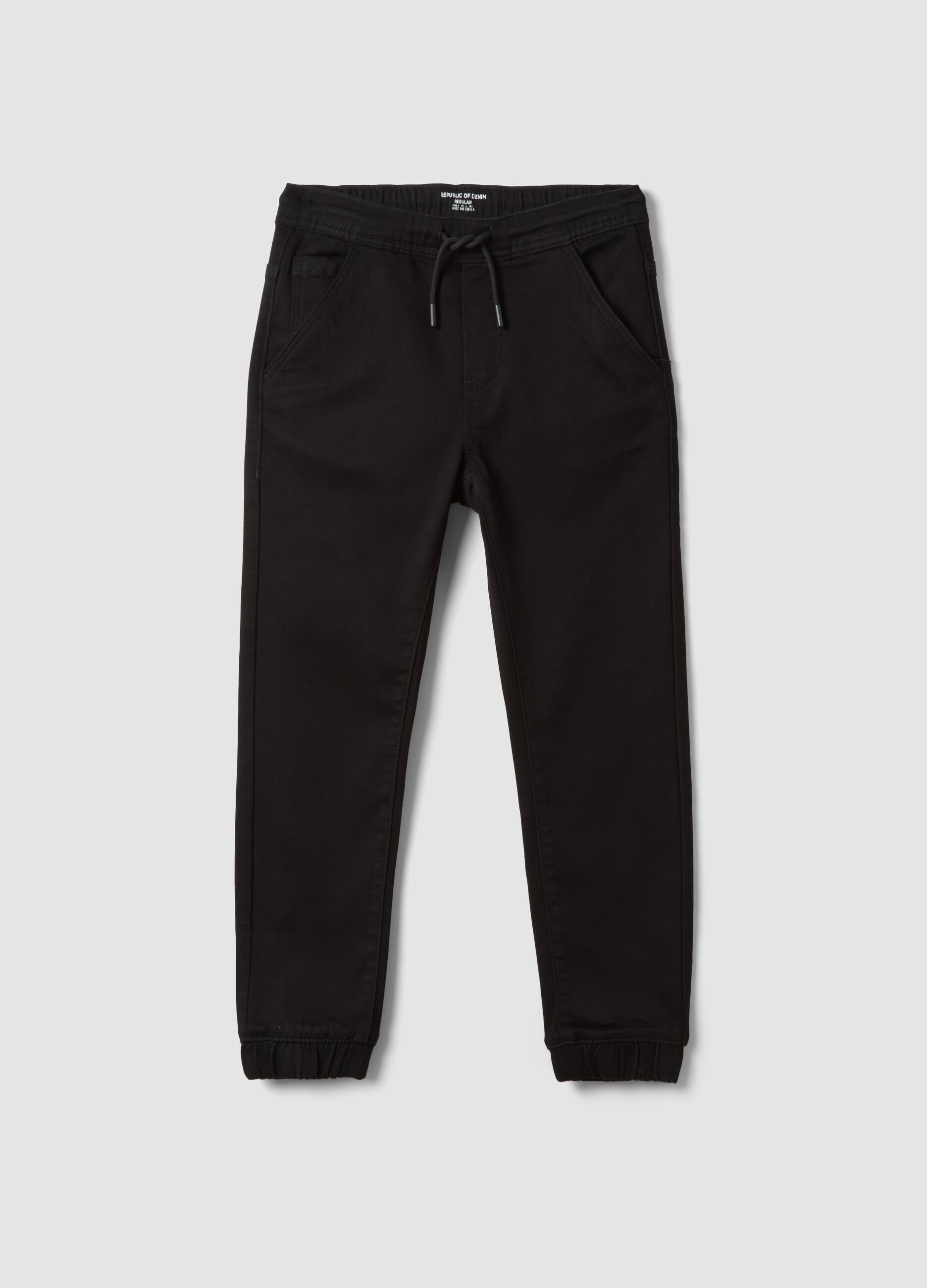 Black stretch-cotton denim joggers with elasticated waistband for boys