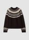Brown jacquard wool-blend crew-neck jumper, regular fit_4