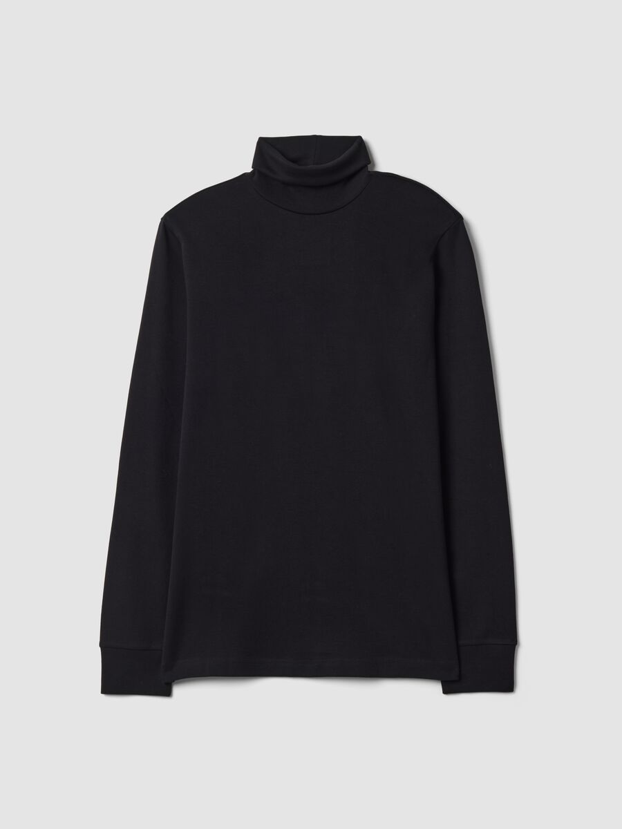 Black pure cotton roll-neck T-shirt_0