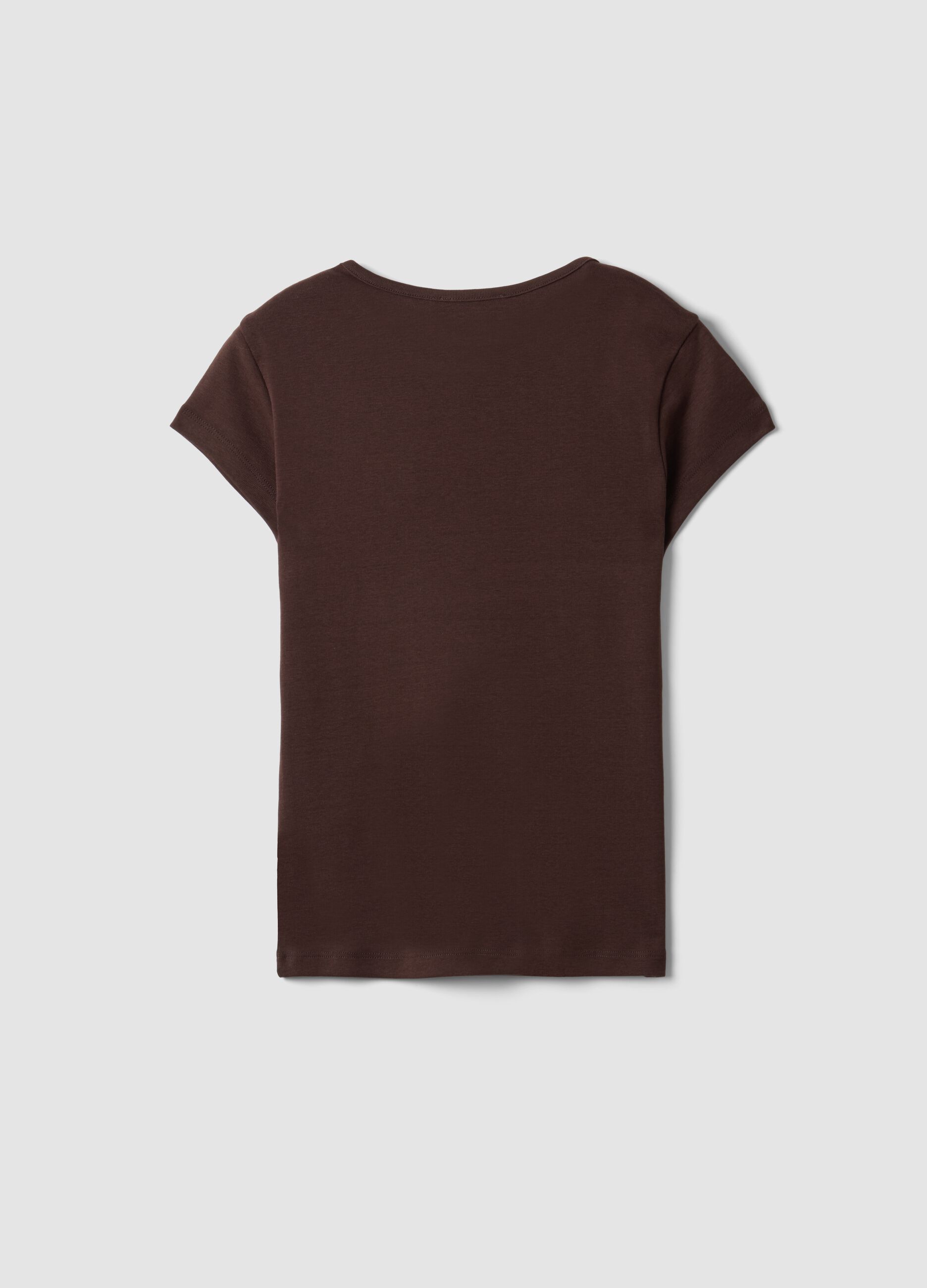T-shirt marrone in puro cotone a girocollo con scritta