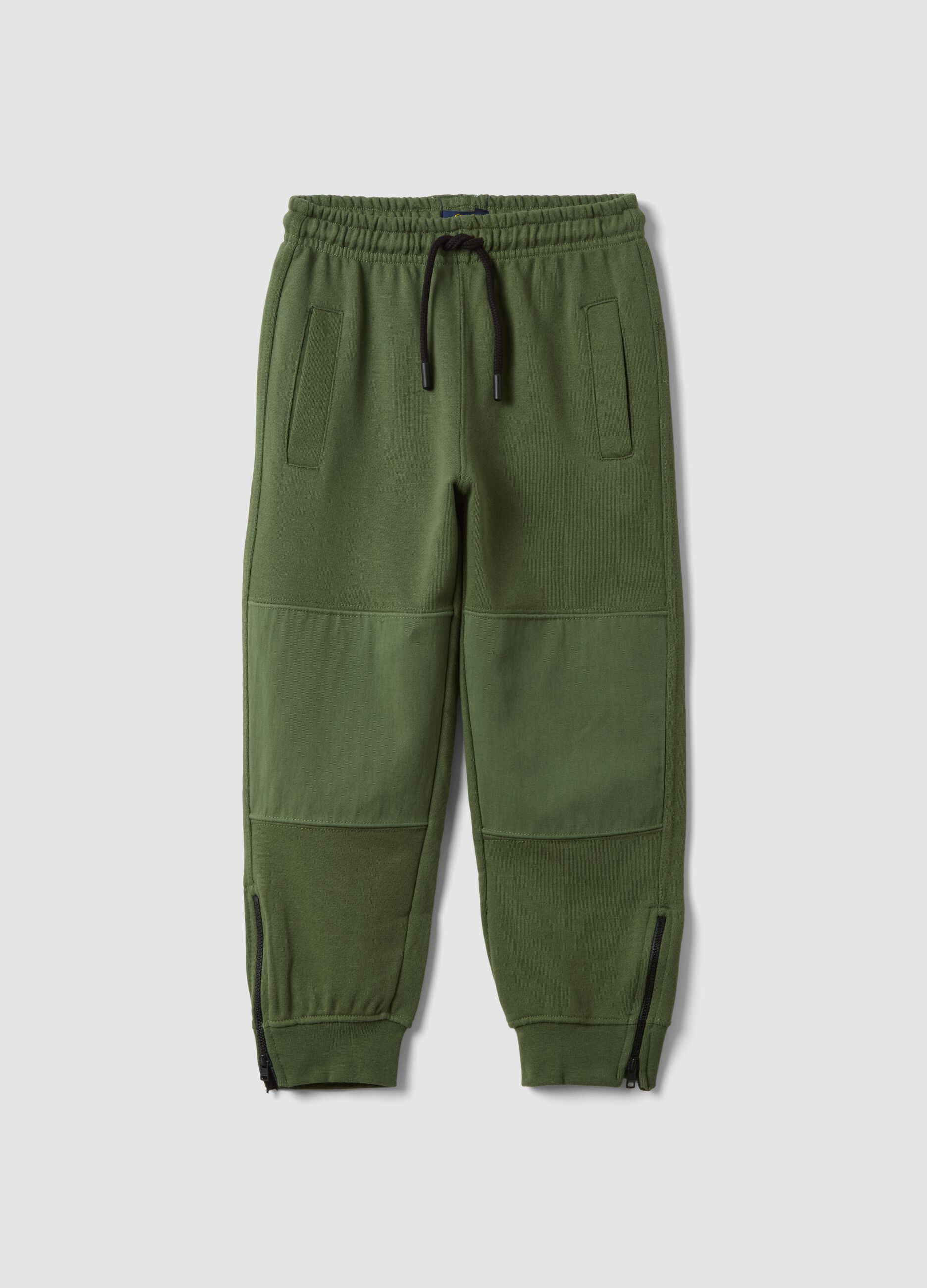 Green cotton-blend joggers with drawstring waist