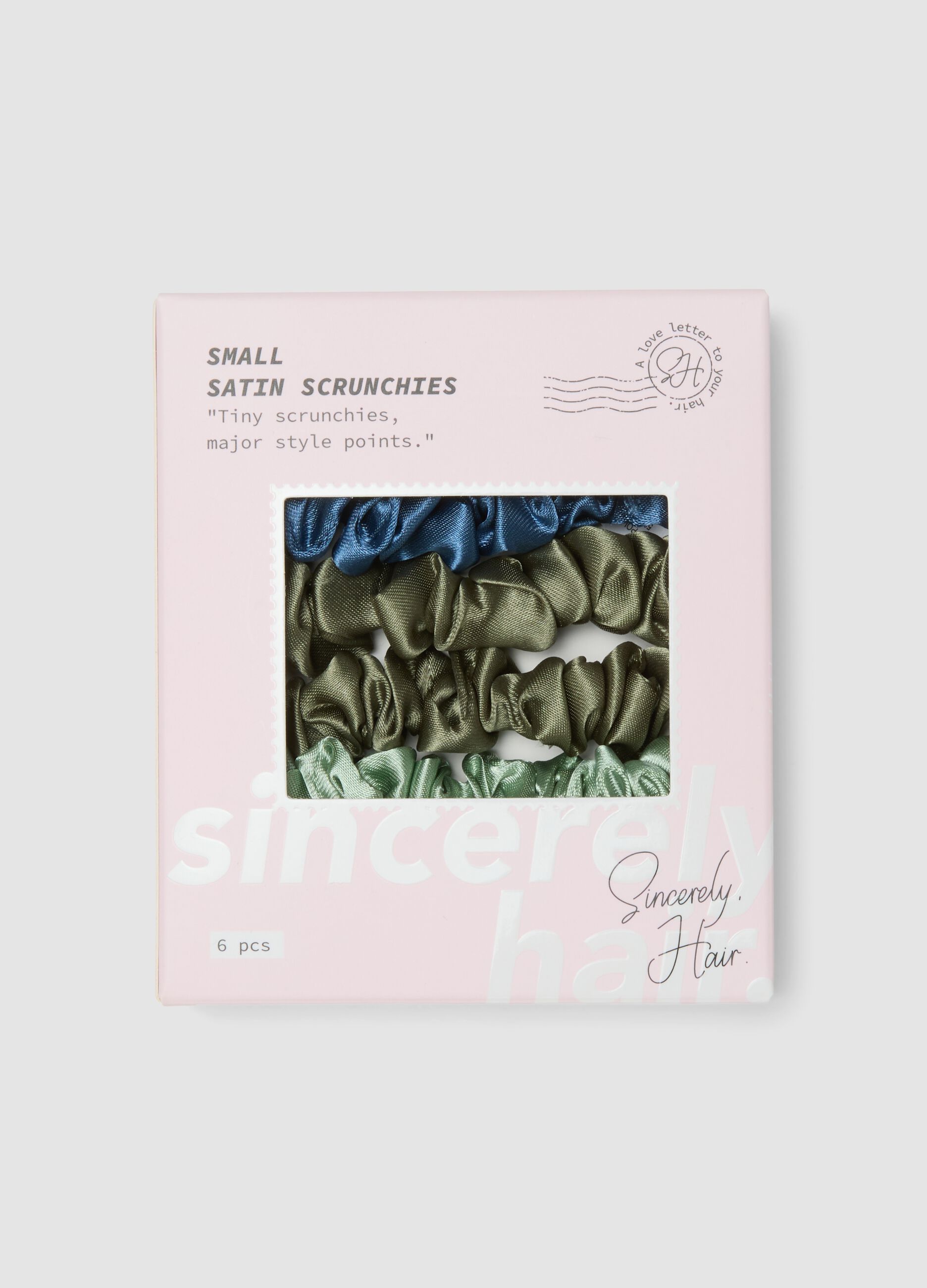 SINCERELY HAIR ربطات شعر ساتان صغيرة (مجموعة 6 قطع) أزرق وأخضر