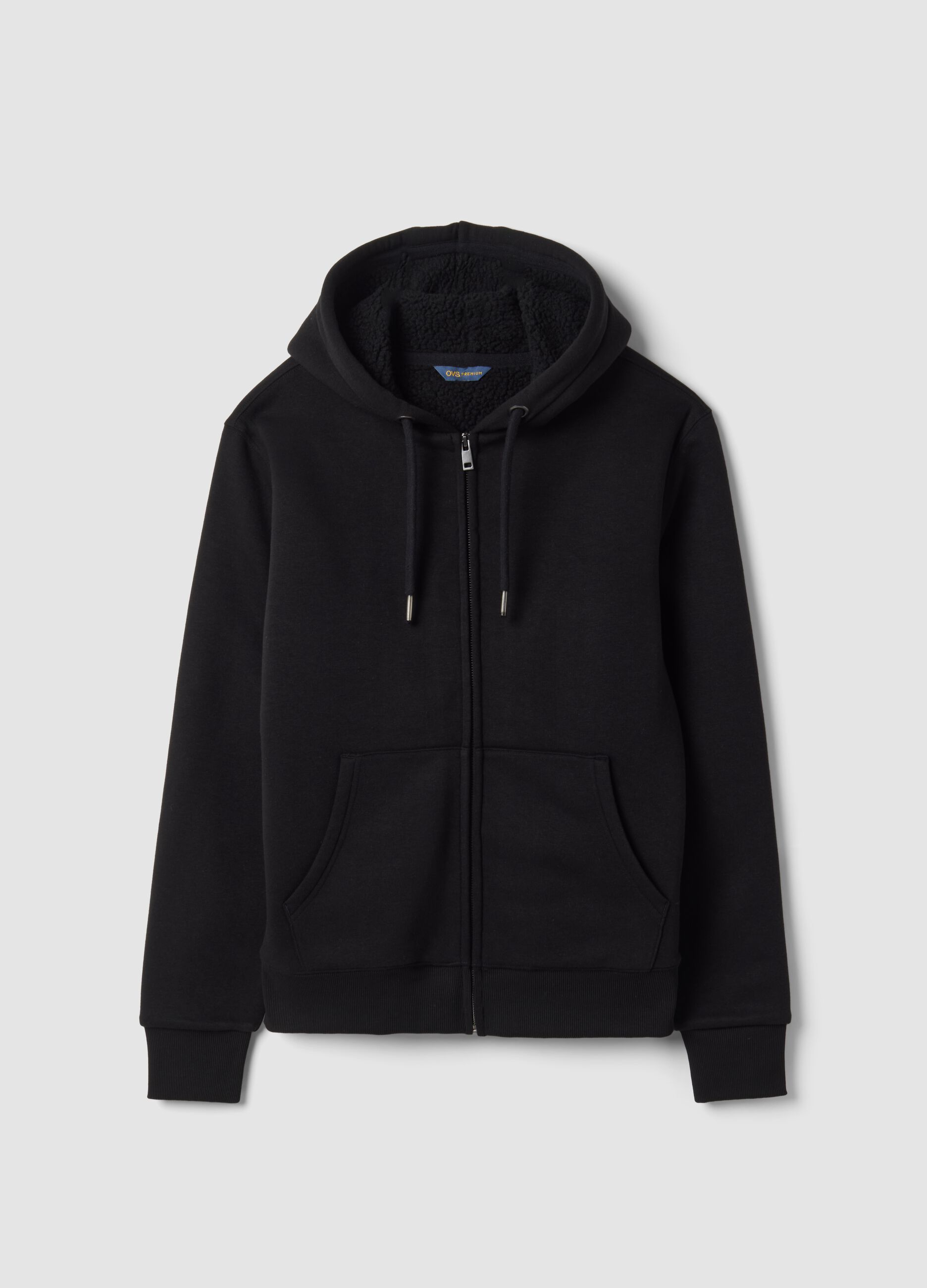 Felpa nera in misto cotone fleece con cappuccio regular fit