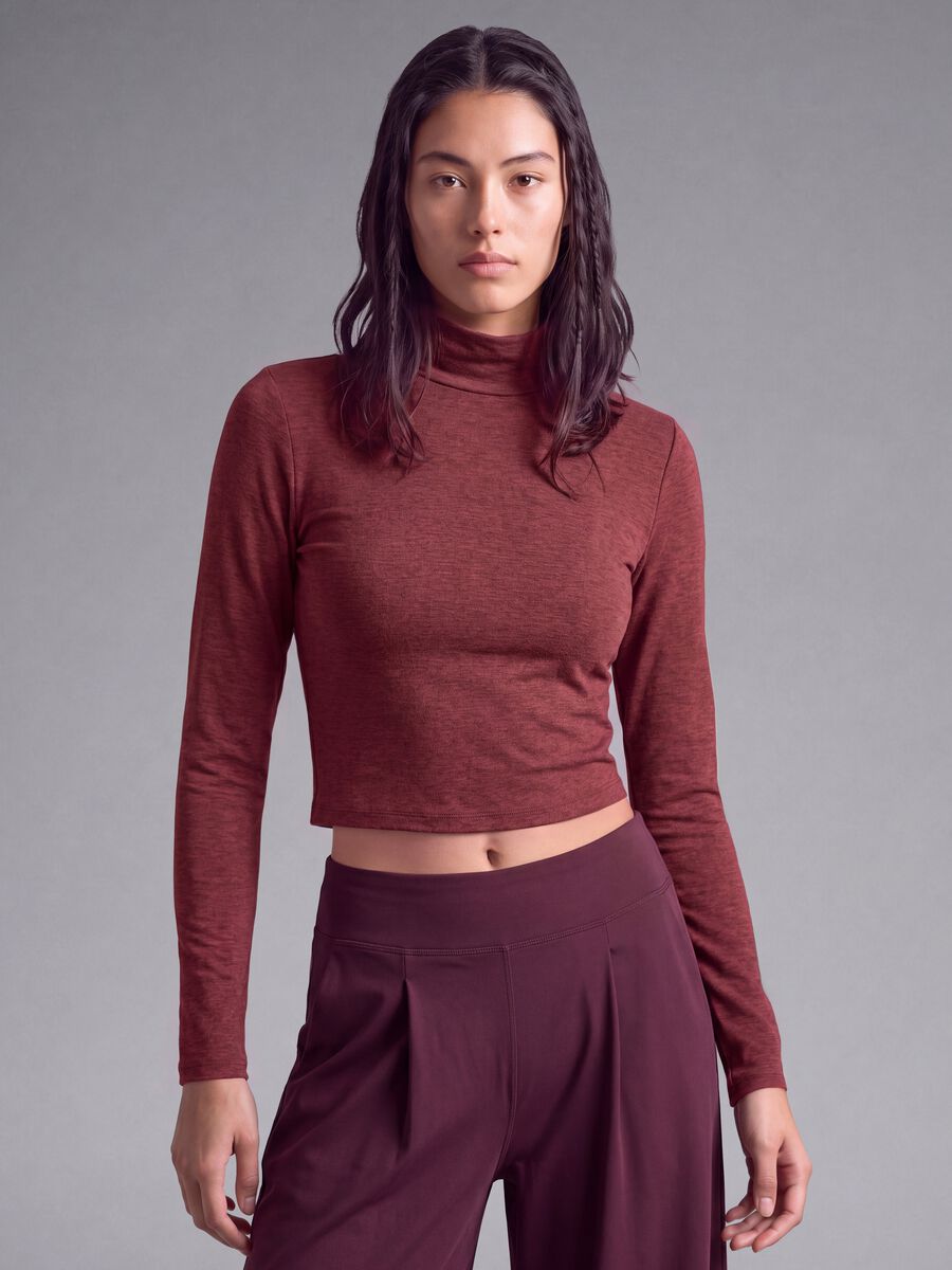 Red cropped stretch top with high neck, Easy Dry fabric &ndash; ALTAVIA STUDIO_0