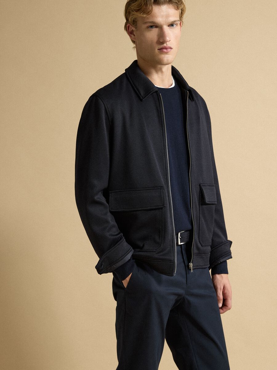 Blue padded stretch-fabric jacket_1