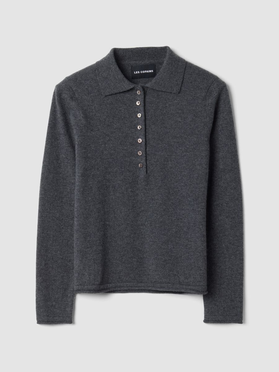 Grey marl pure cashmere polo-collar jumper, regular fit_0
