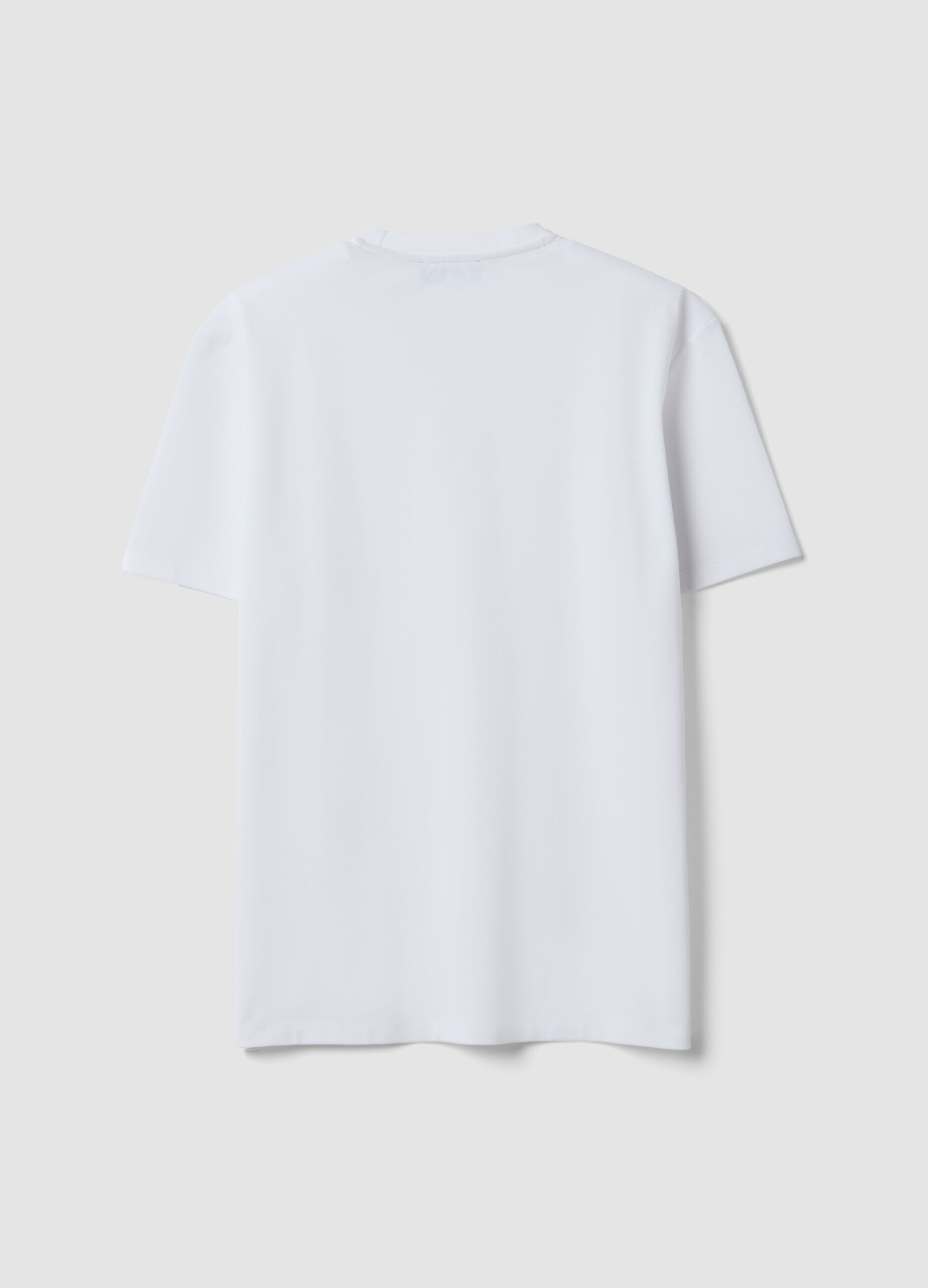 تيشيرت أبيض بقصّة عادية من مزيج قطن بيكيه مطاطي، Easy Dry