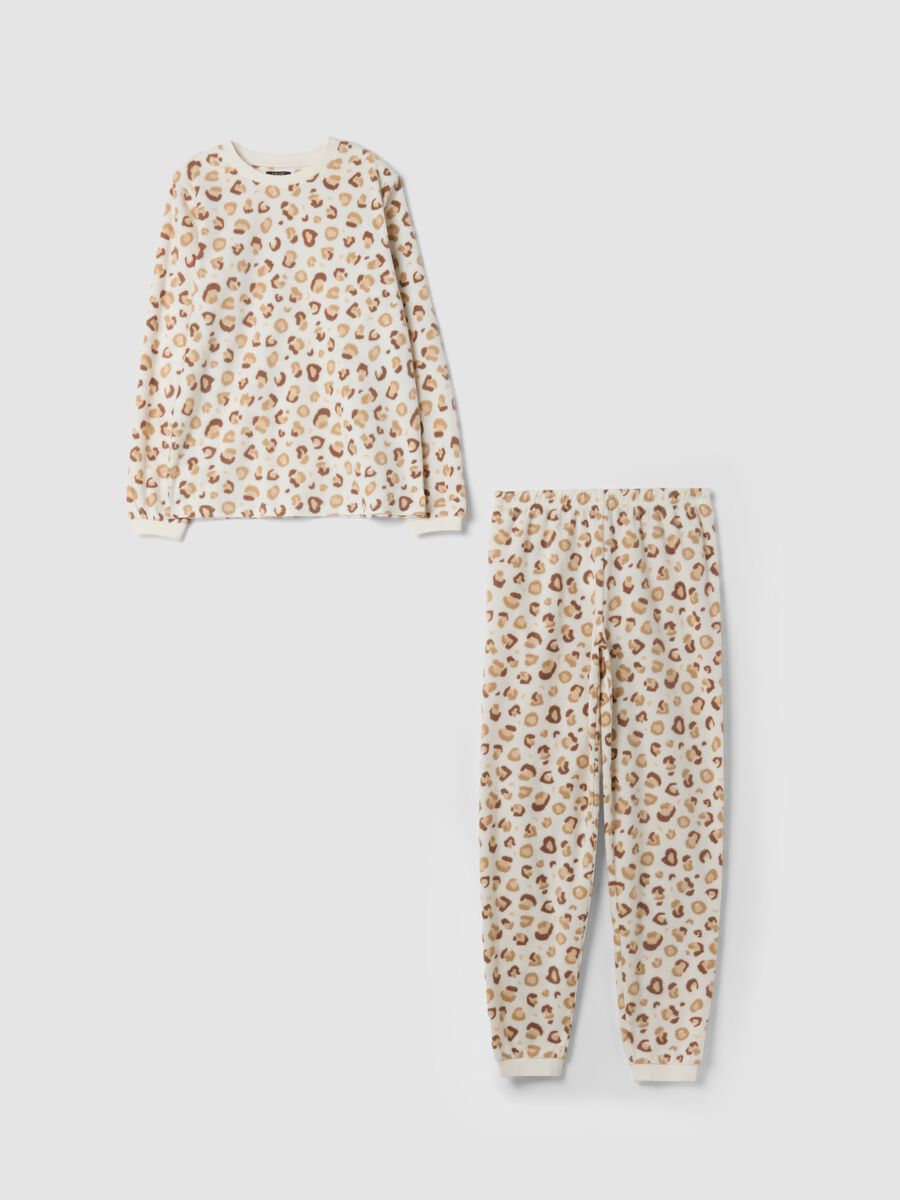 White animal-print crew-neck pyjamas_0
