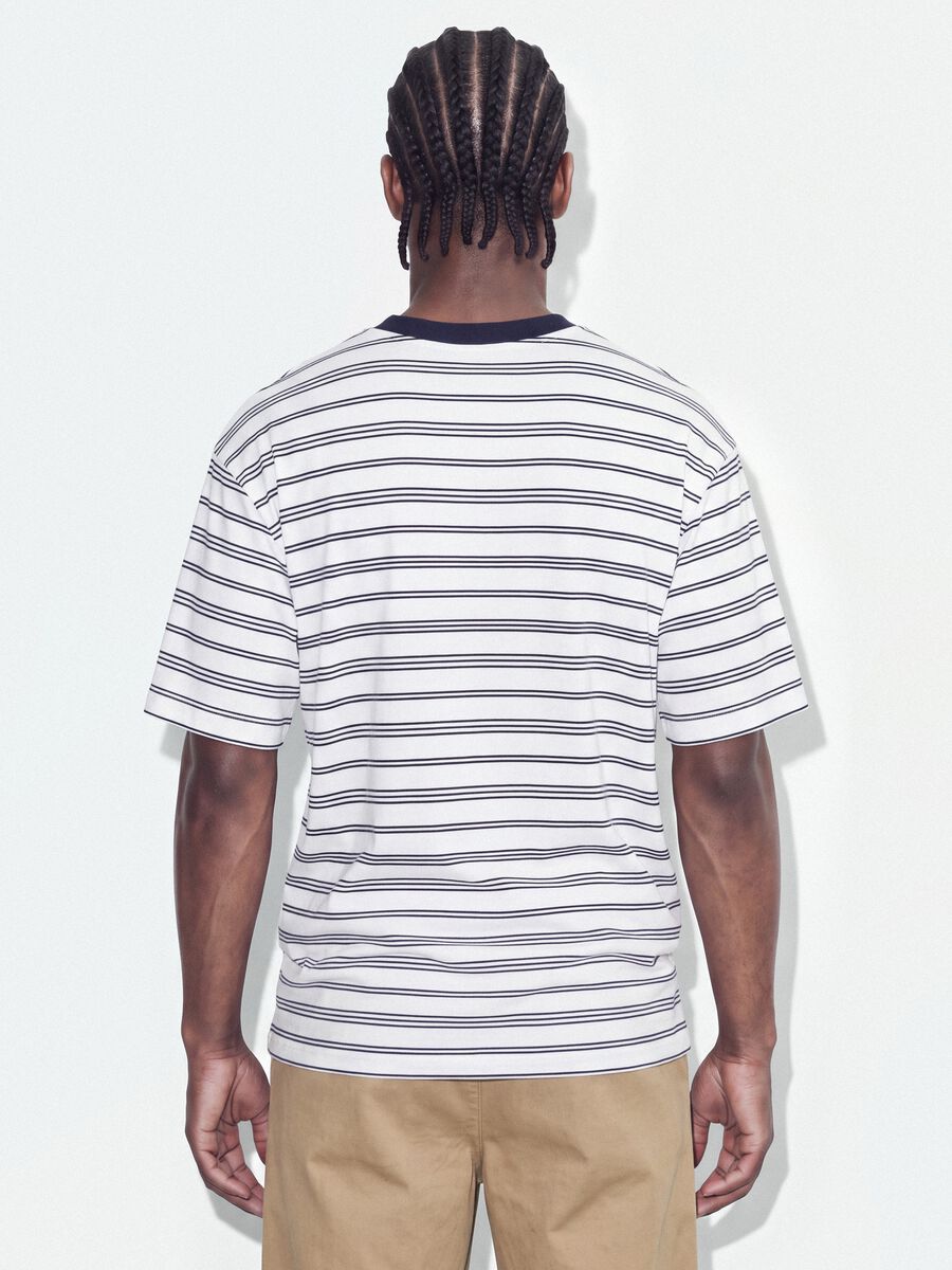 T-shirt blu a righe in puro cotone boxy fit_3