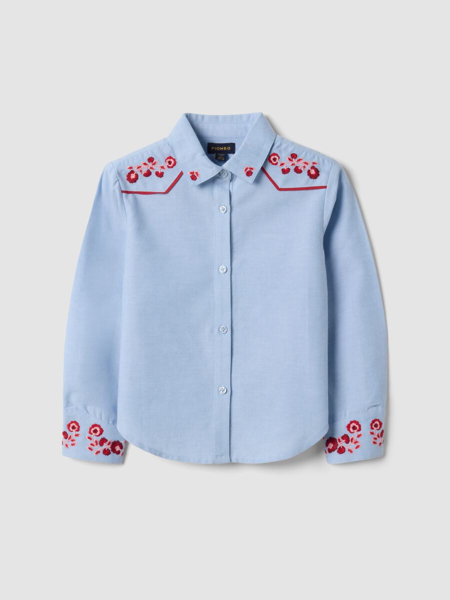 Light blue pure cotton shirt with floral embroidery_0