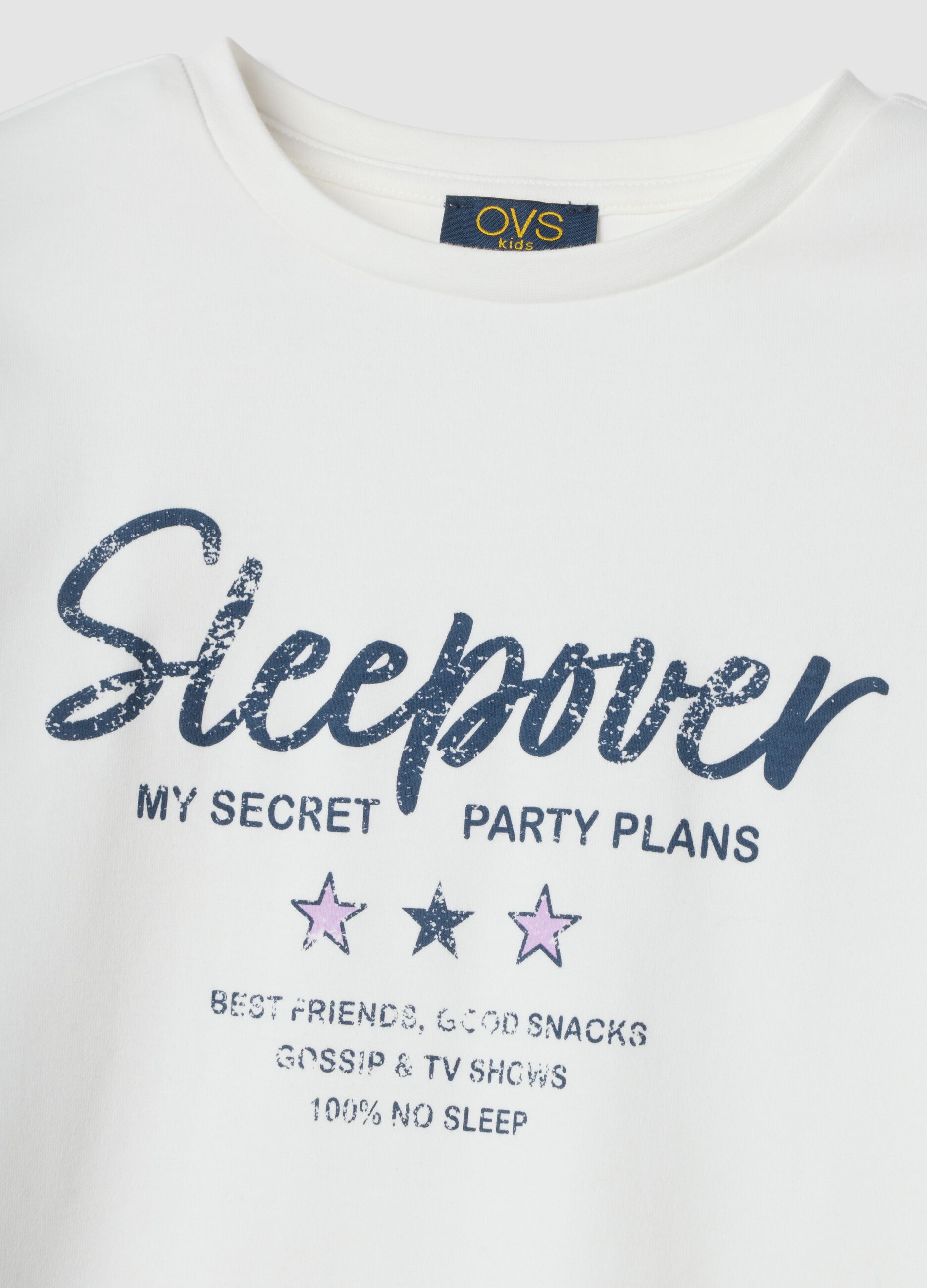 White crew-neck pyjamas in pure organic cotton with checked pattern