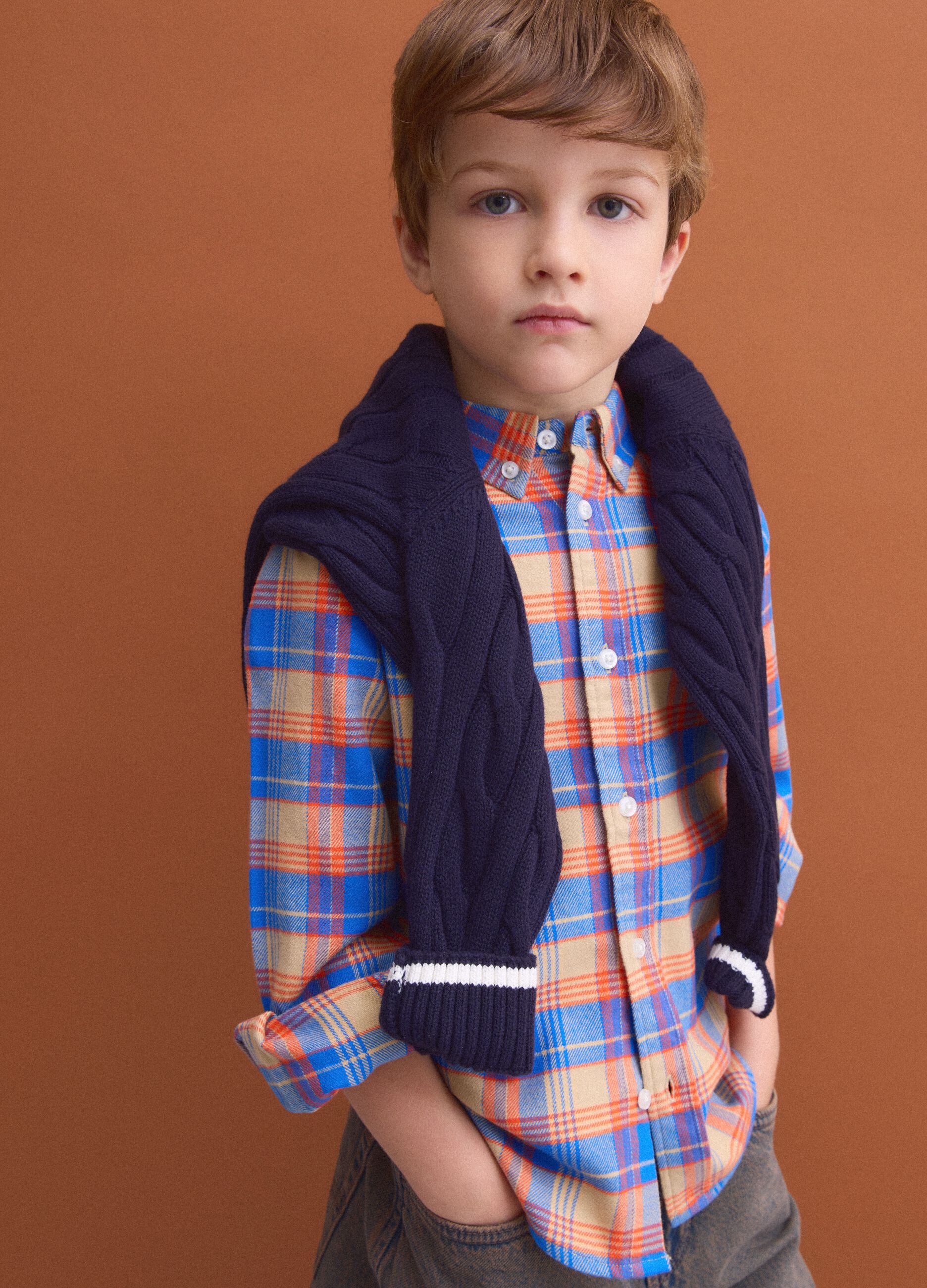 Multicolour pure cotton checked Oxford shirt, regular fit