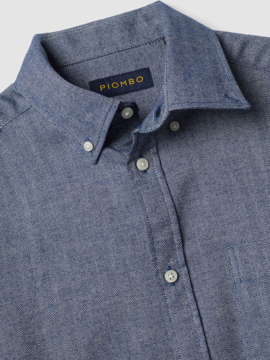 قميص فلانيل رمادي من قطن خالص بياقة بأزرار (Button-down) وقصّة Regular_1