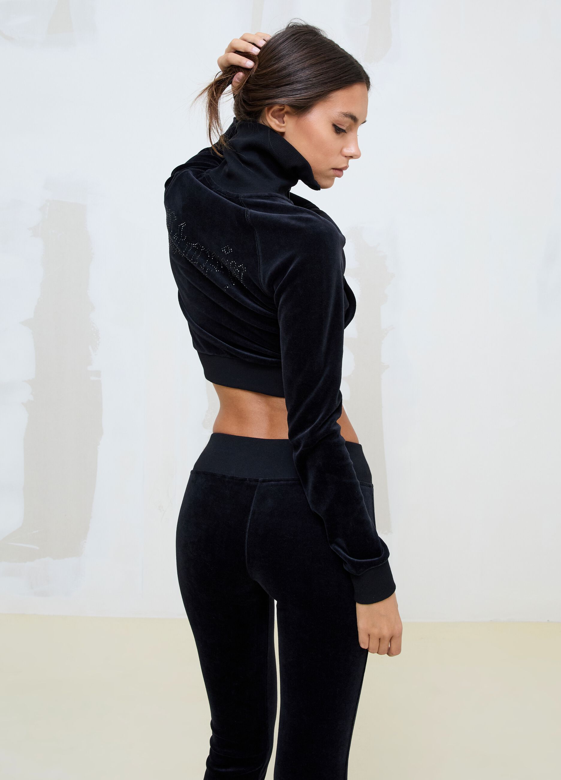 Black Velour Flared Trousers