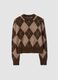 Maglia marrone in lana elasticizzato a rombi girocollo_0