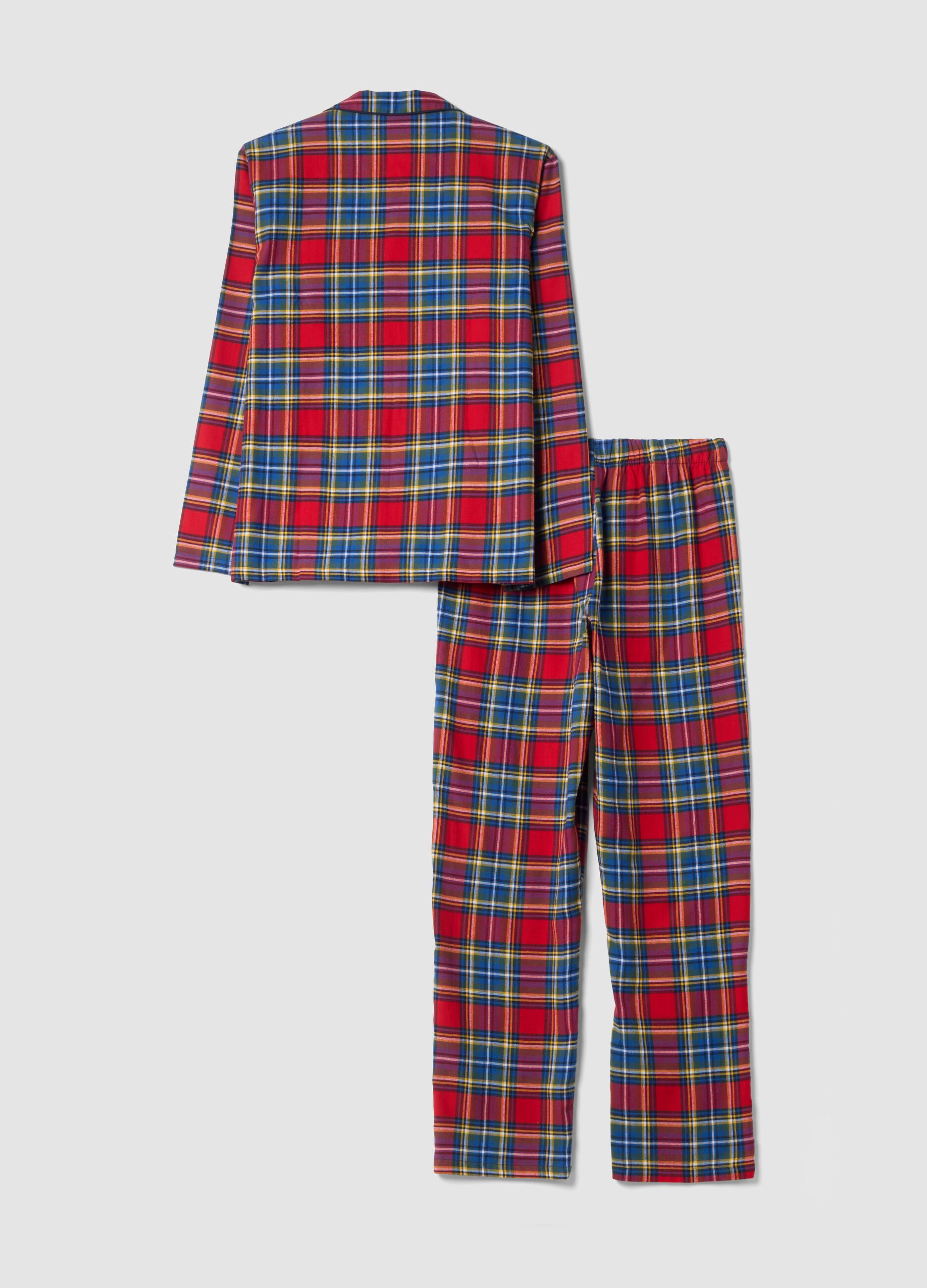 Red and navy organic cotton pyjamas with collar, regular fit