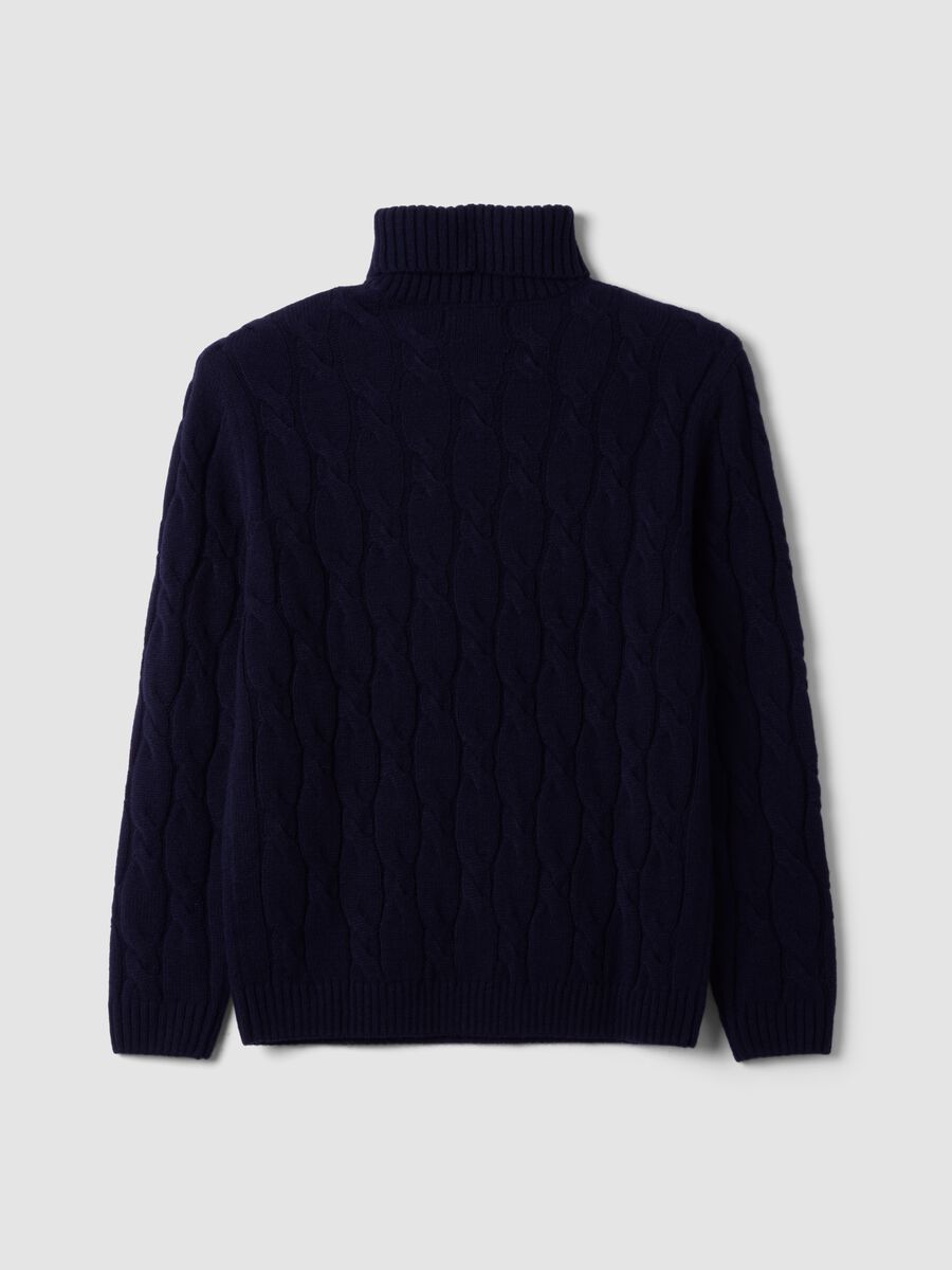 Navy blue cable-knit wool-blend regular-fit roll-neck jumper_6