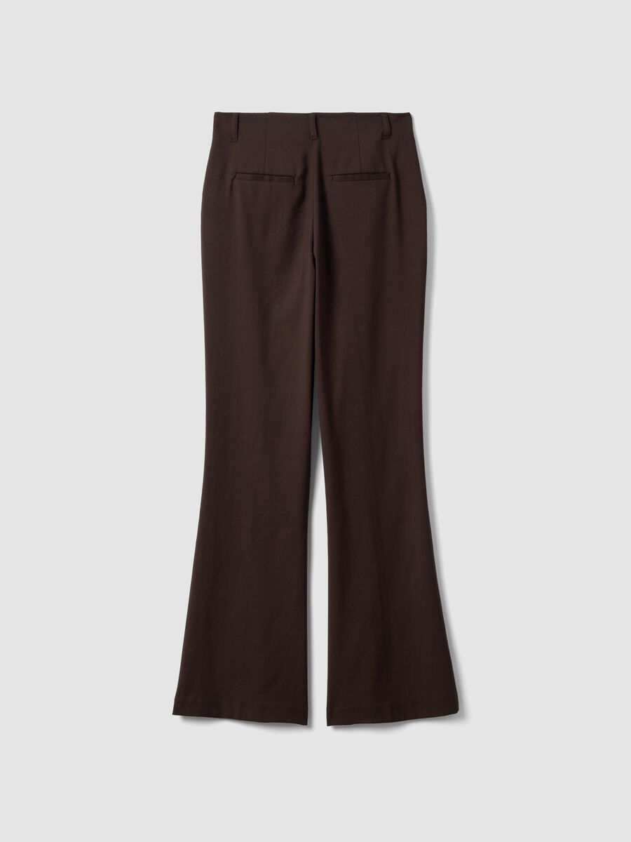 Brown Flared Formal Trousers in Stretch Viscose_2