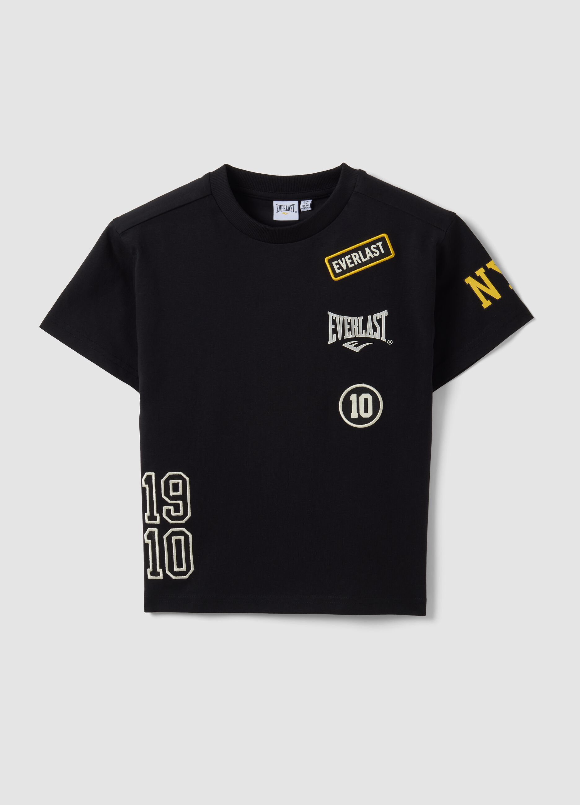 Black pure cotton T-shirt with all-over prints for boys