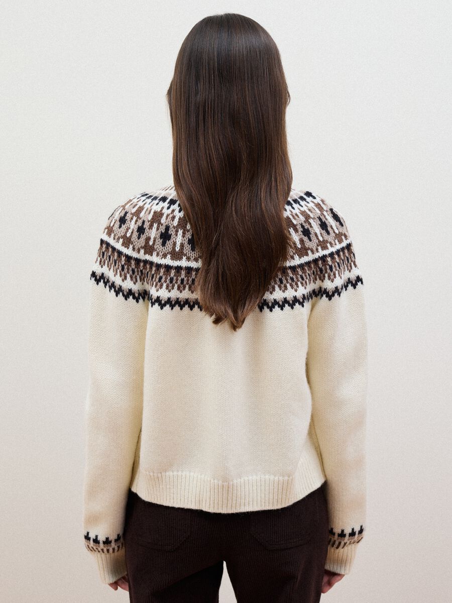 White jacquard wool-blend crew-neck cardigan_3