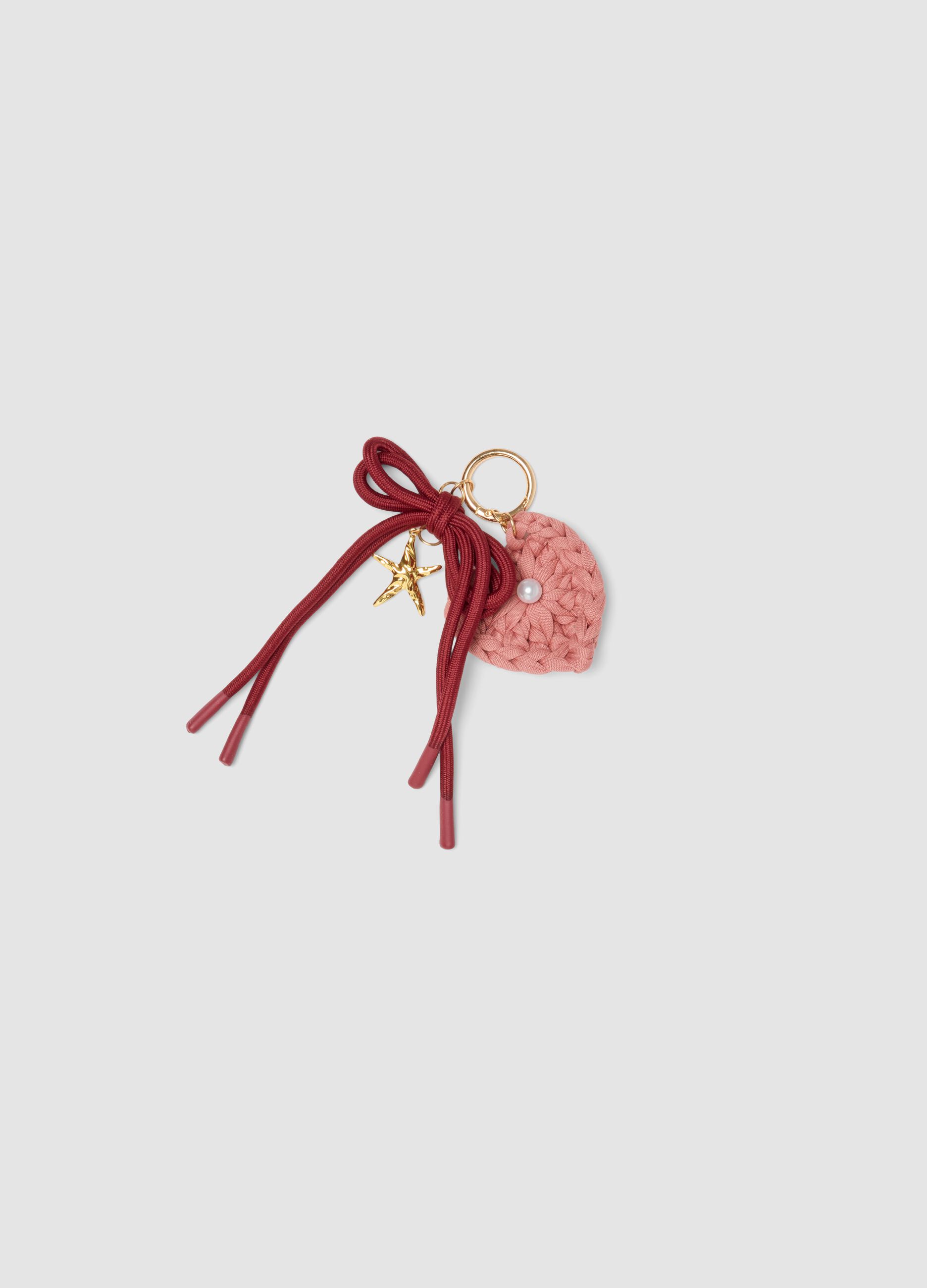 Pink keyring with braided heart and bow
