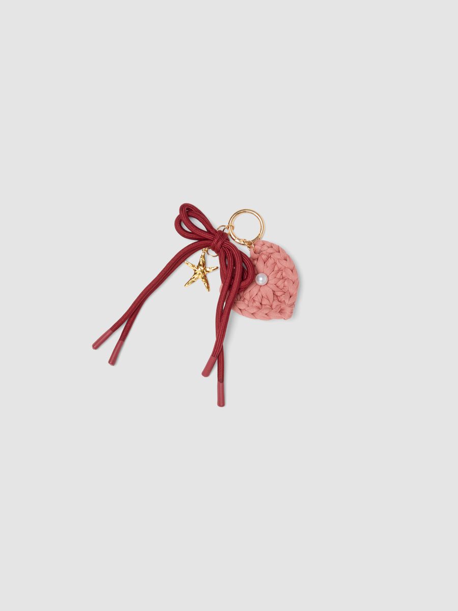 Pink keyring with braided heart and bow_0
