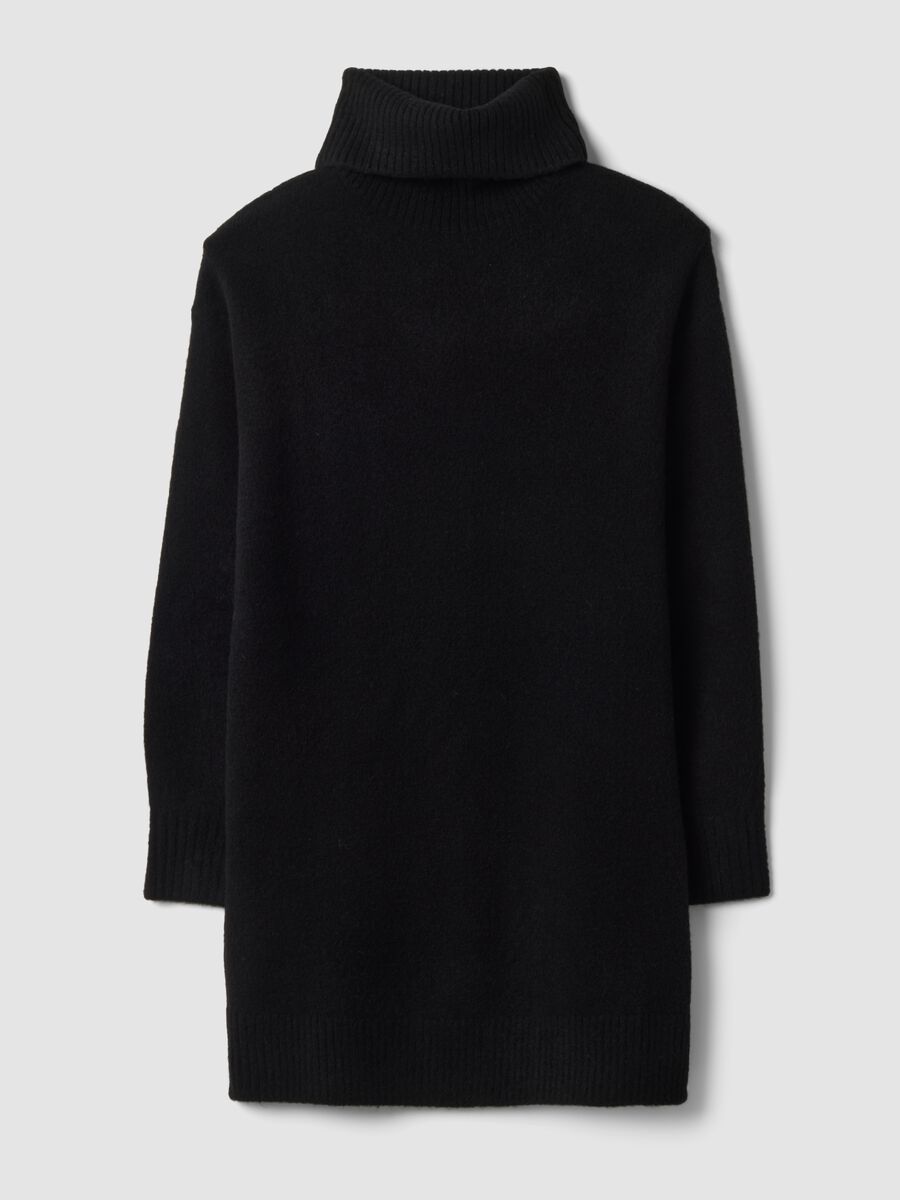 Black Stretch Wool Roll-Neck Dress_0