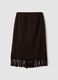 Brown viscose-wool blend skirt with fringed hem_2