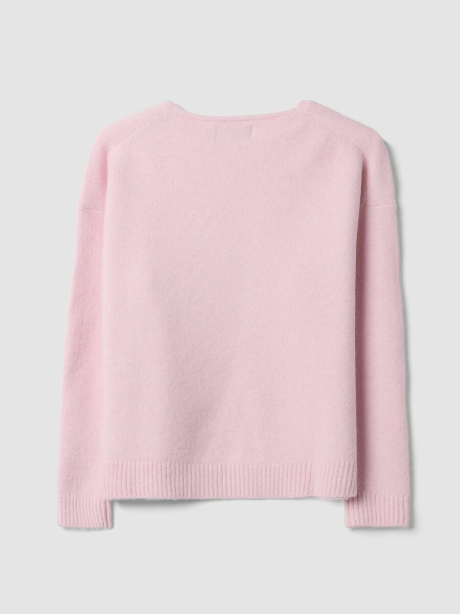 Pink stretch wool jumper with deep V-neck and oversized fit_6