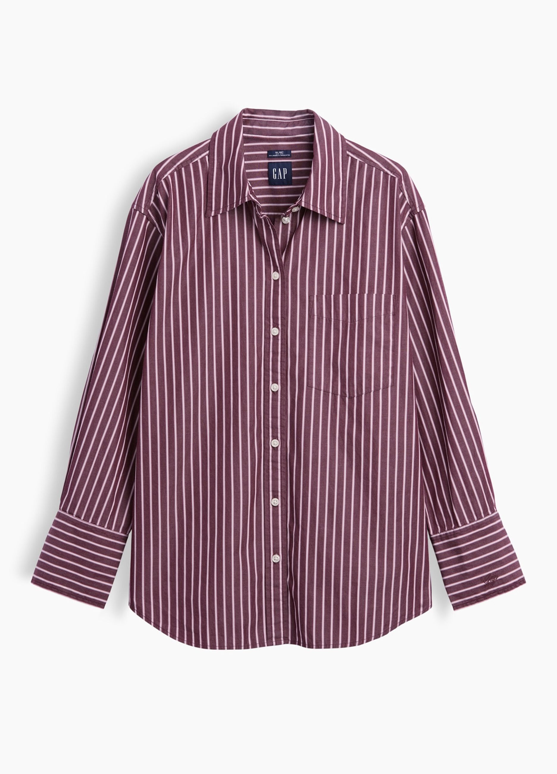 Burgundy red striped pure cotton shirt