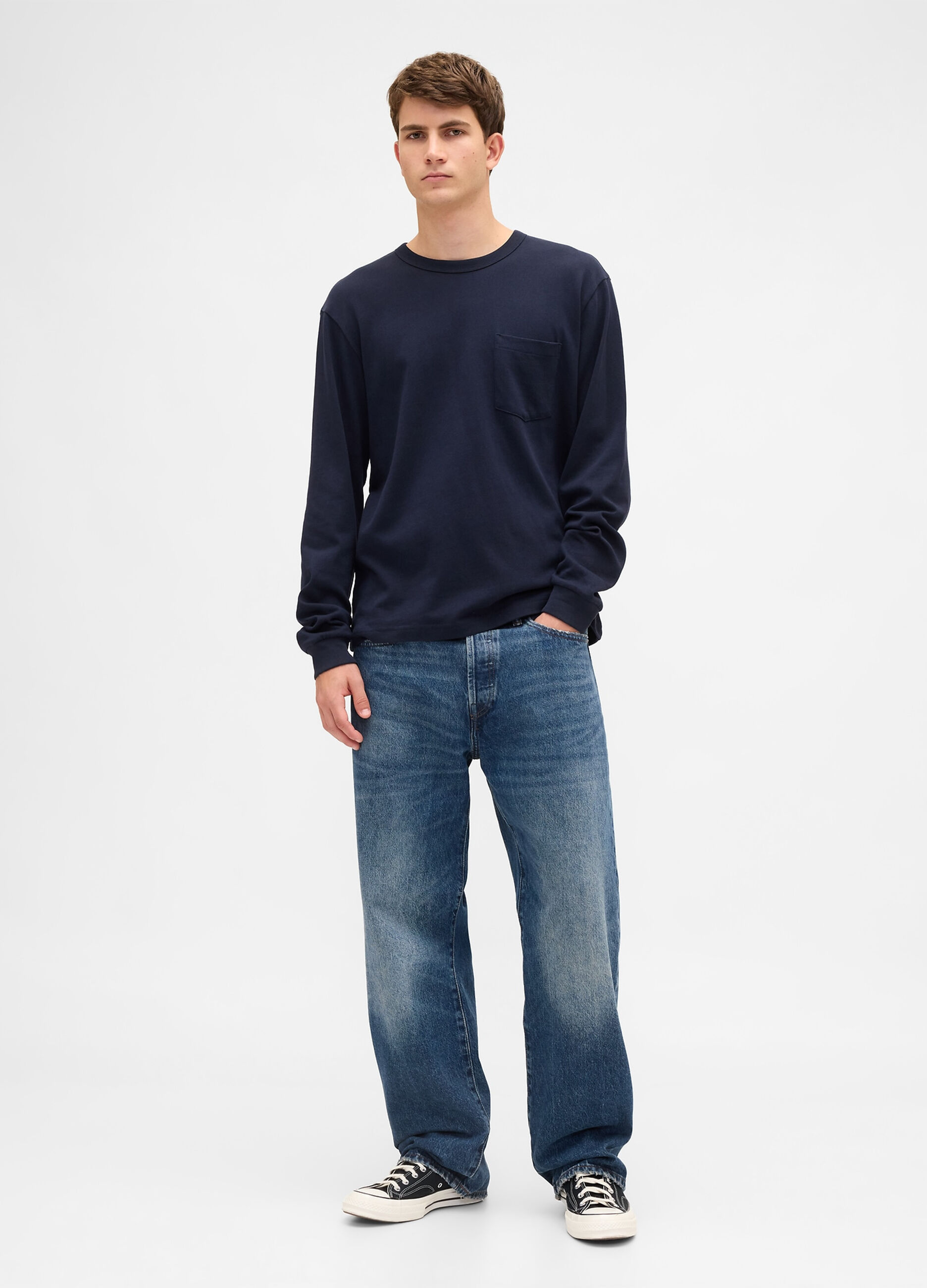 Blue long-sleeve cotton shirt