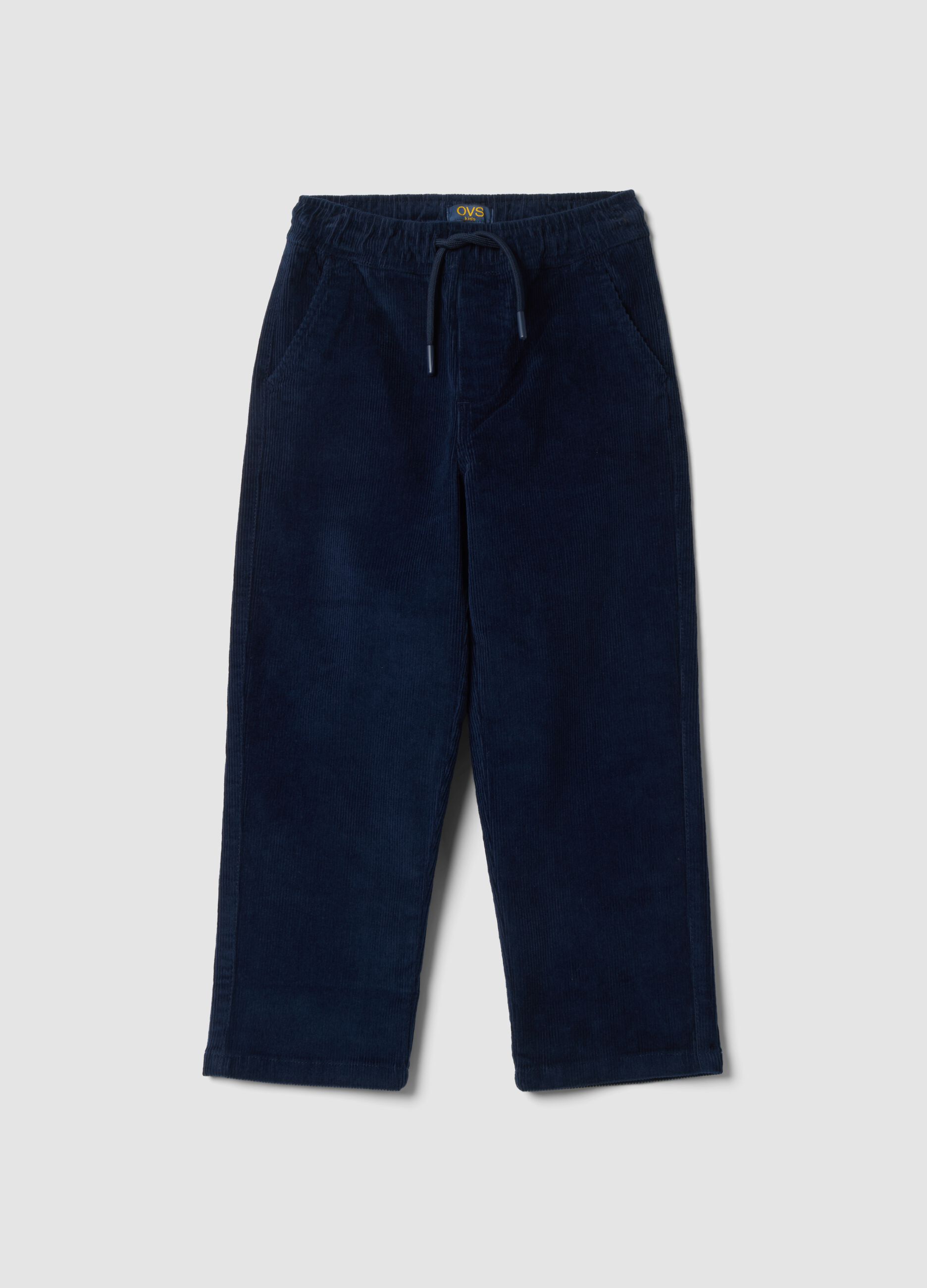 Pantaloni blu scuro in cotone elasticizzato a coste