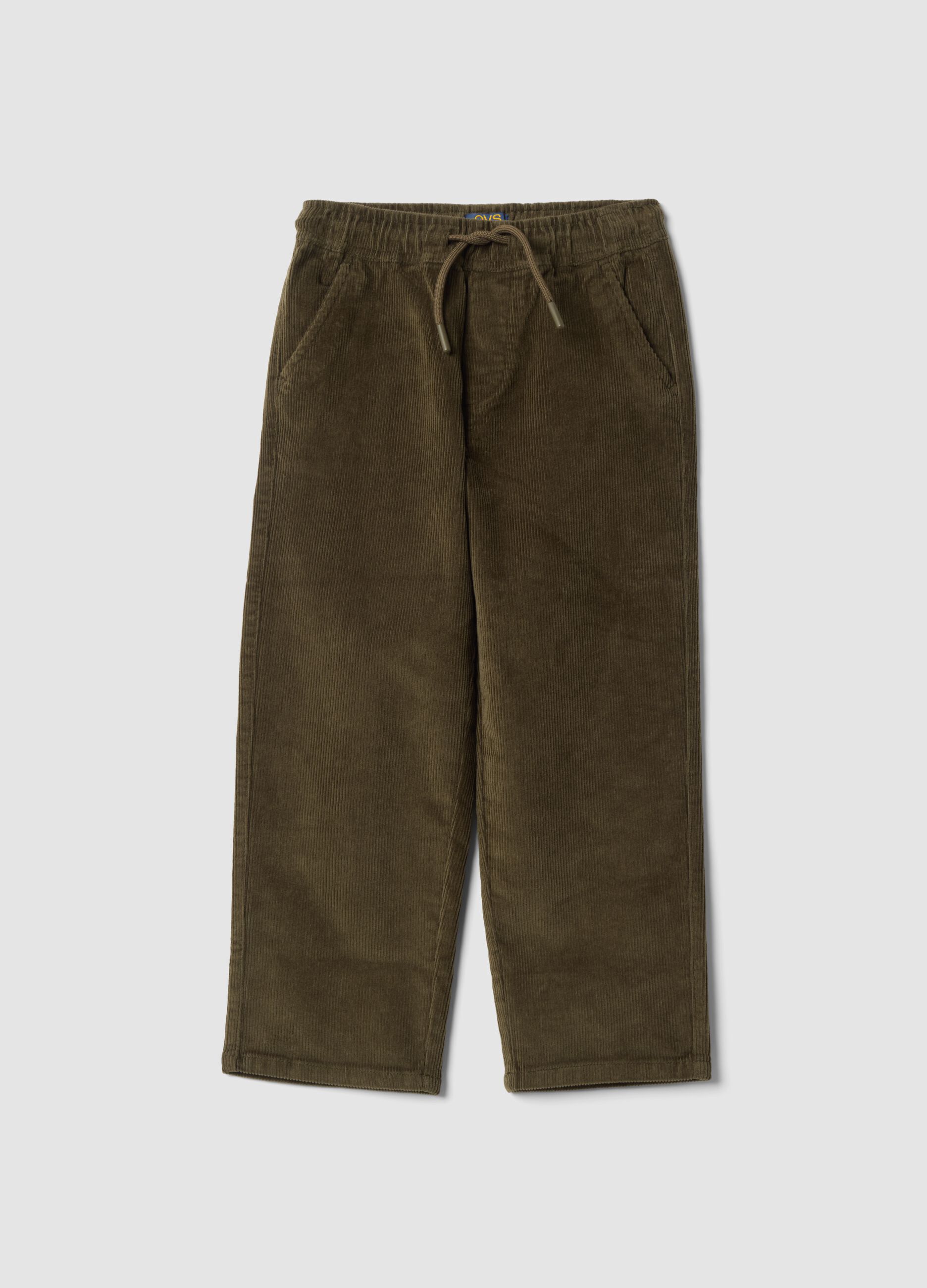 Pantaloni verdi in cotone elasticizzato a coste