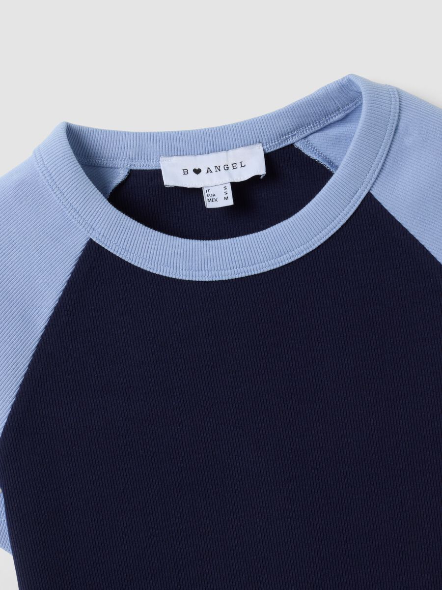 Blue stretch cotton crew-neck T-shirt with contrast sleeves_6