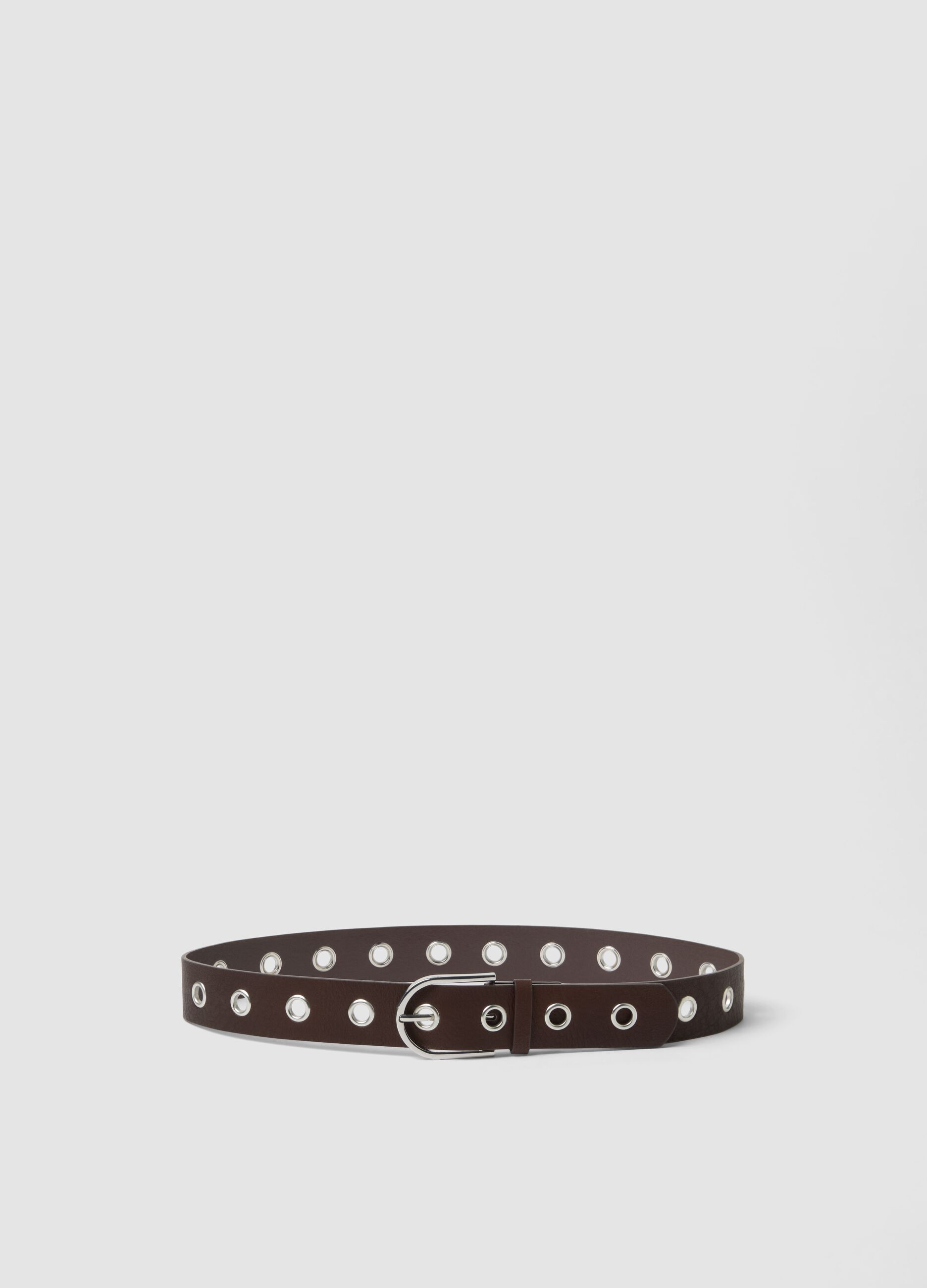 Brown belt with metal eyelets