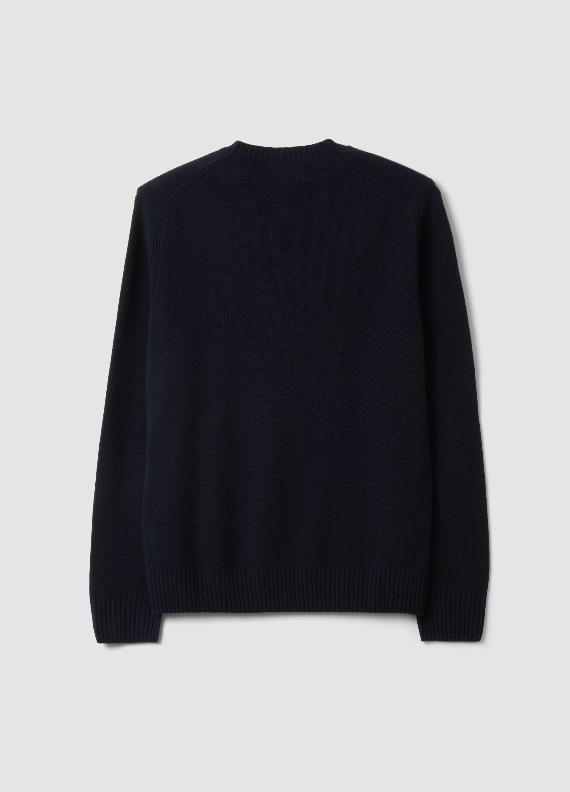 Navy blue crew-neck wool-blend jumper, regular fit