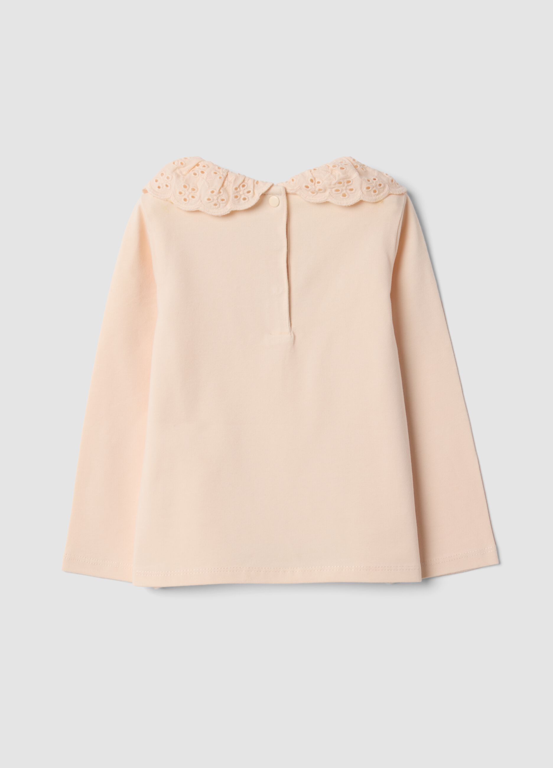 Orange organic stretch cotton top with broderie anglaise collar