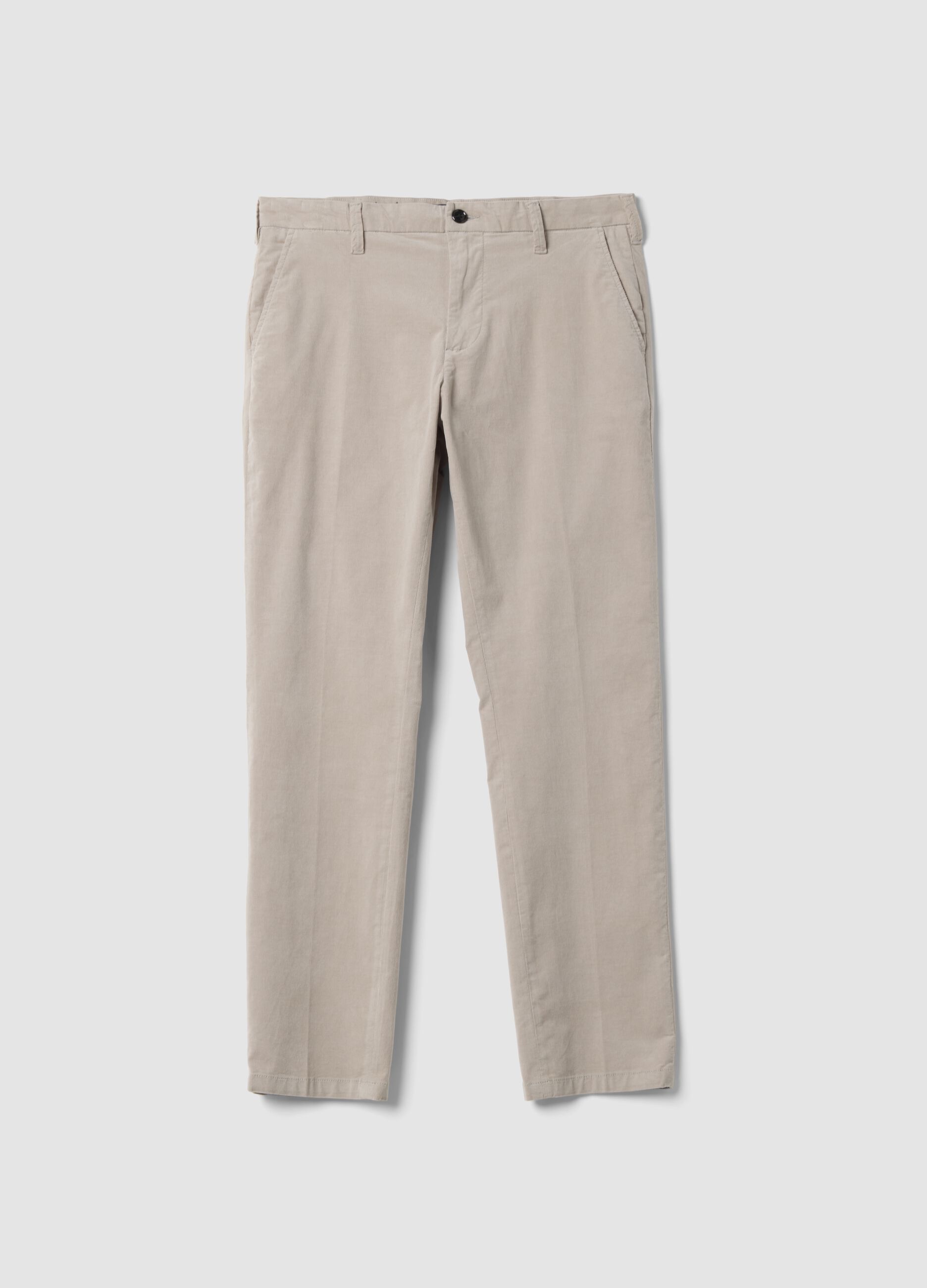 Pantaloni chino grigi in cotone elasticizzato regular fit a costine