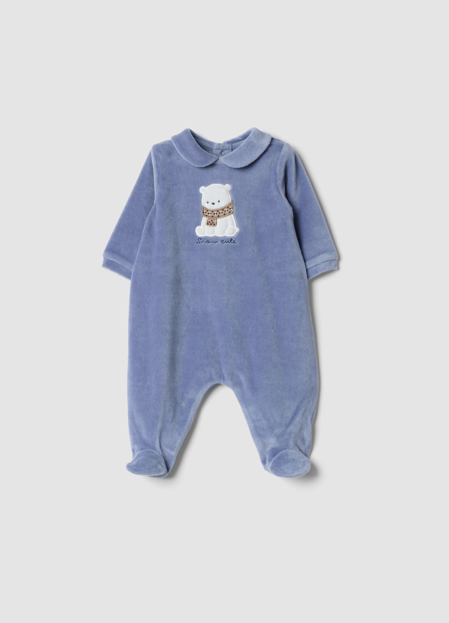 Tutina azzurra in misto cotone organico con colletto